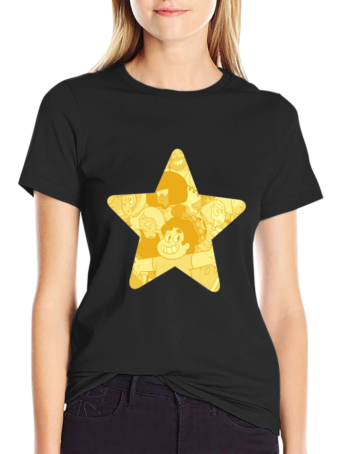 Black Star Cartoon Character Black T-Shirt view 2