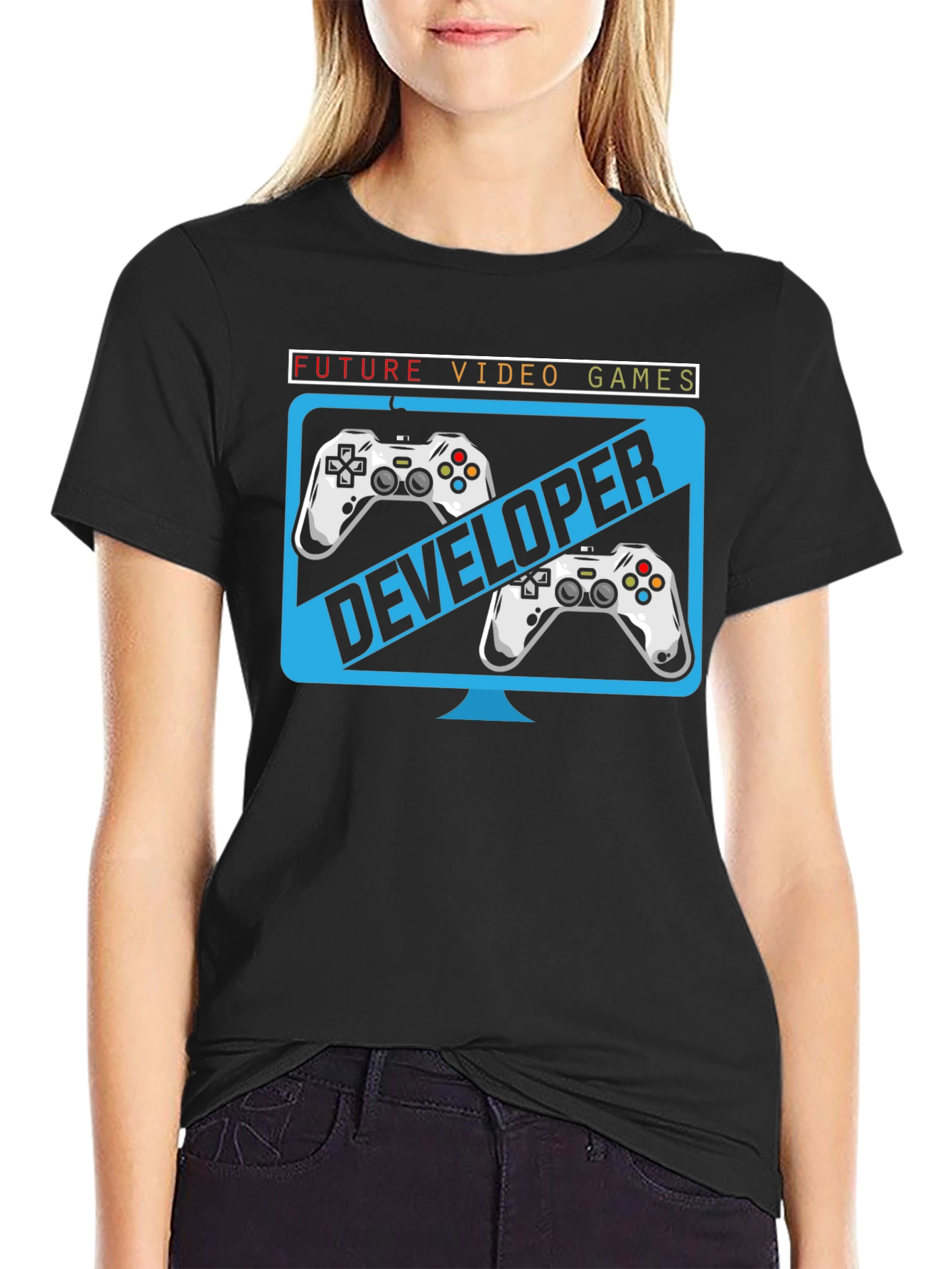 Black Future Video Game Developer T-Shirt view 2