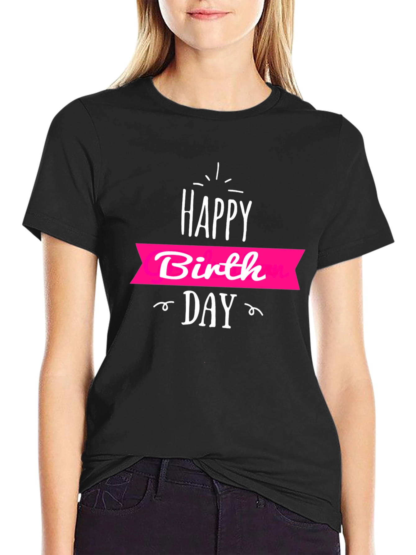 Black Happy Birthday Graphic Print T-Shirt view 2