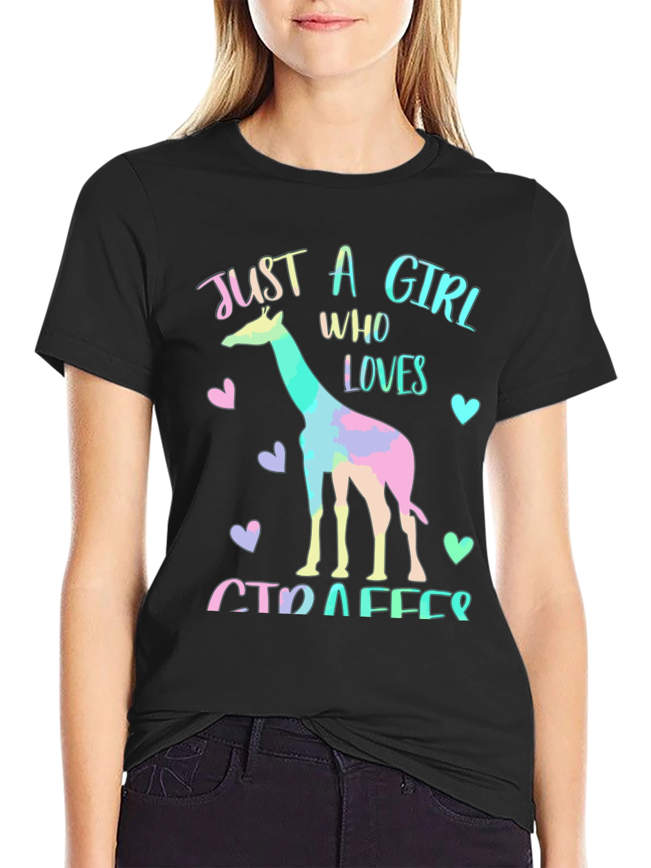 Black Giraffe Lover T-Shirt - Just A Girl Who Loves Giraffes Tee view 2