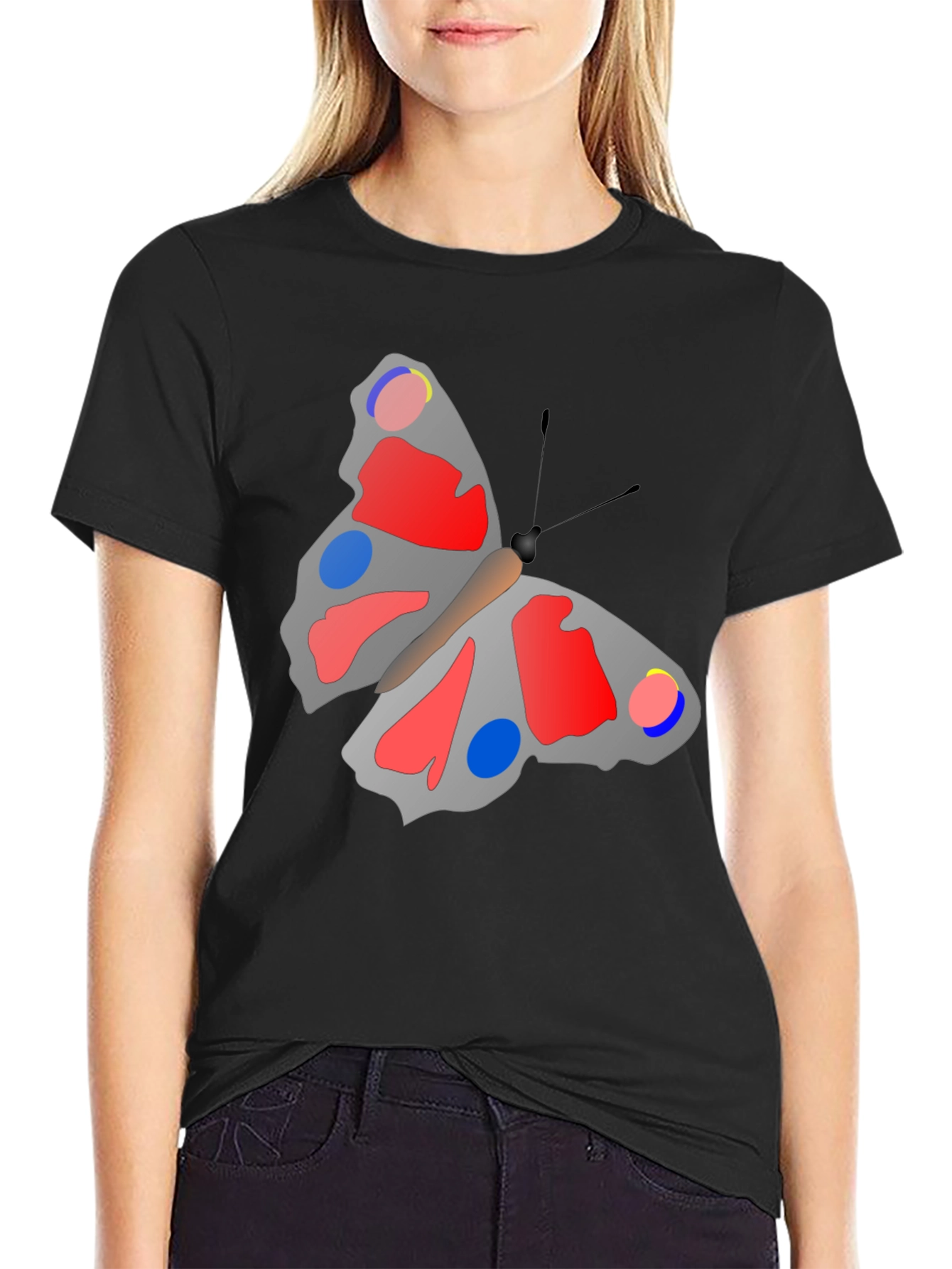 Butterfly Graphic Print Black T-Shirt - 2