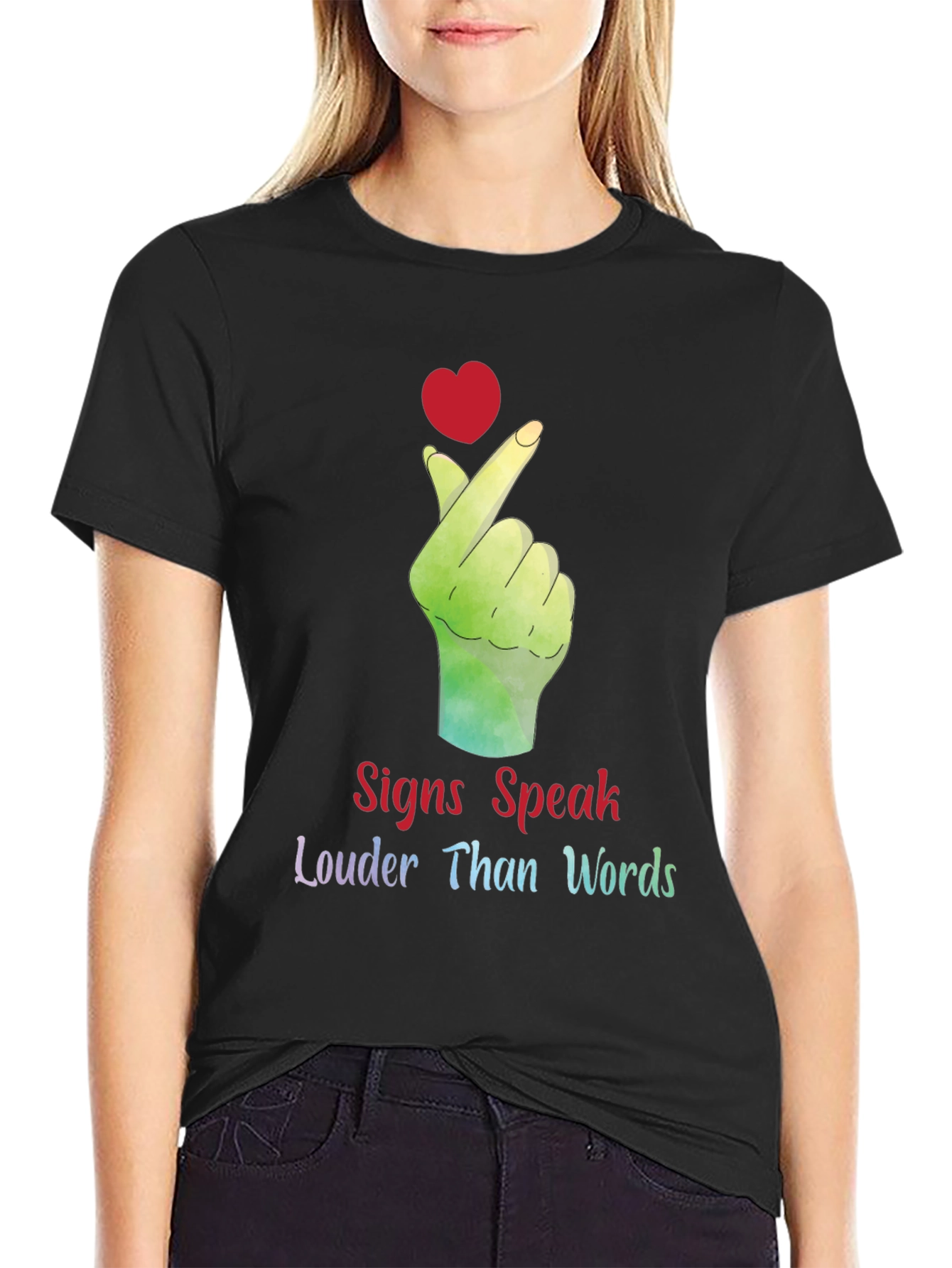 Black Signs Speak Louder Than Words Graphic Tee view 2
