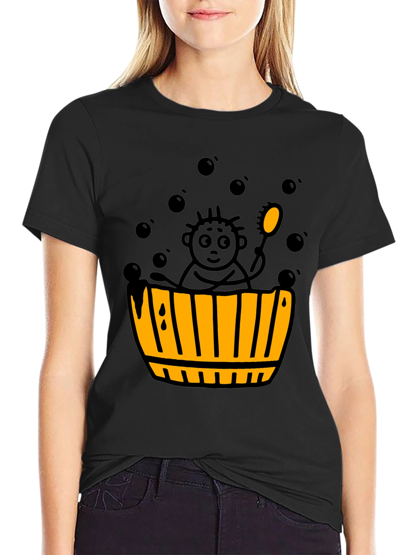 Black Cartoon Bath Time T-Shirt view 2