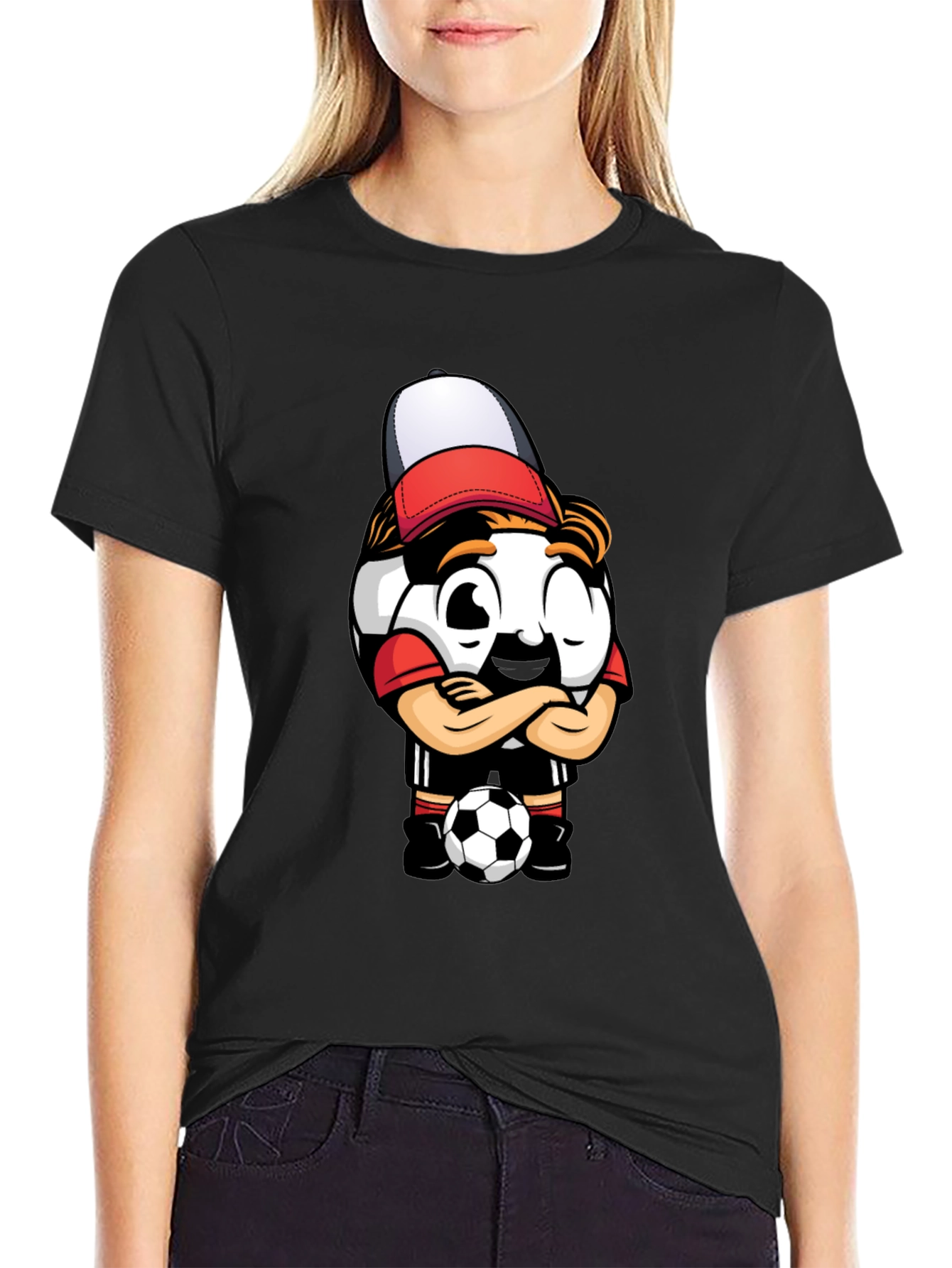 Black Soccer Ball Cartoon T-Shirt - Cool Graphic Tee view 2