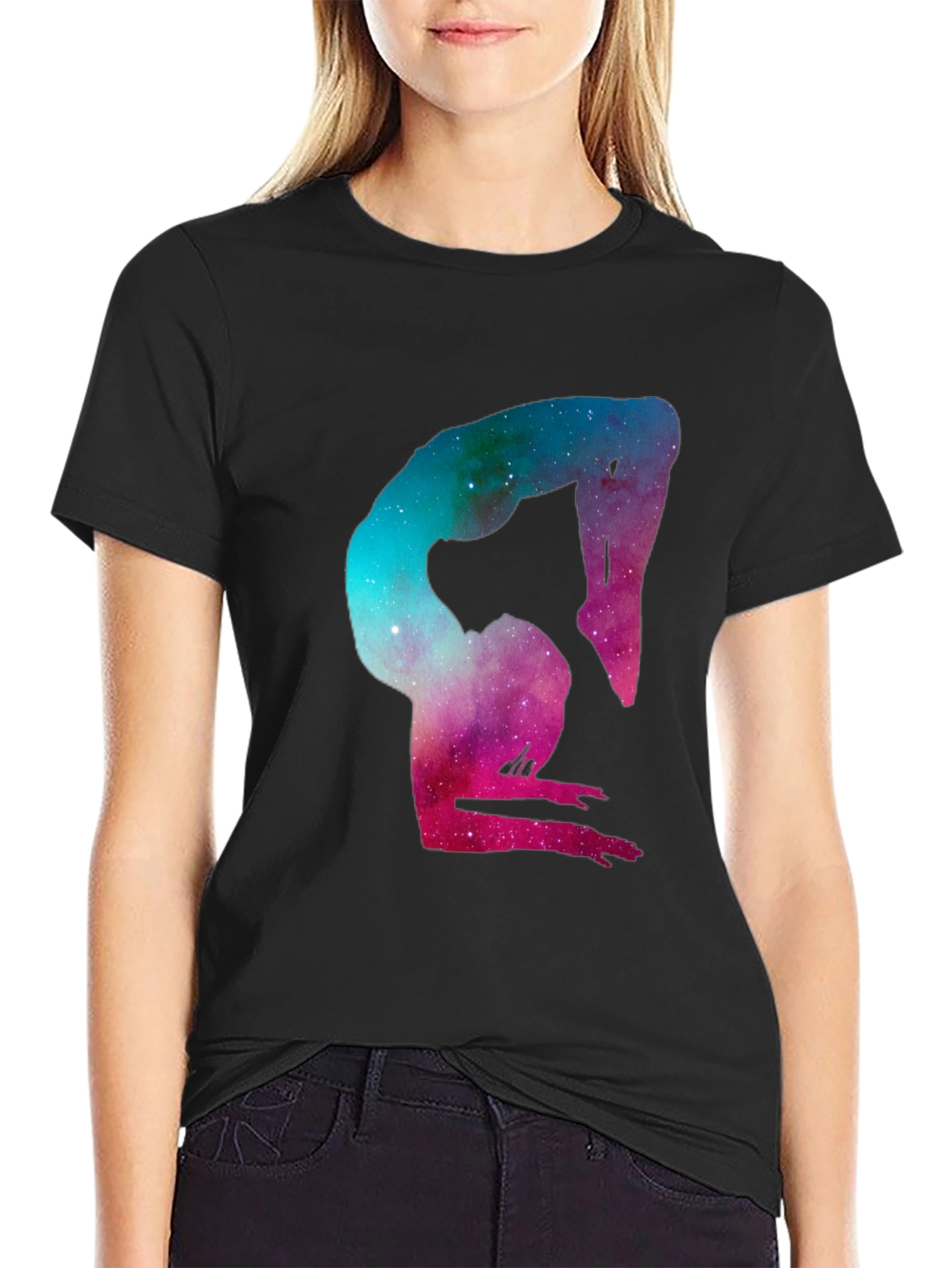 Black Cosmic Yoga Pose Graphic Tee - Black Cotton Blend view 2
