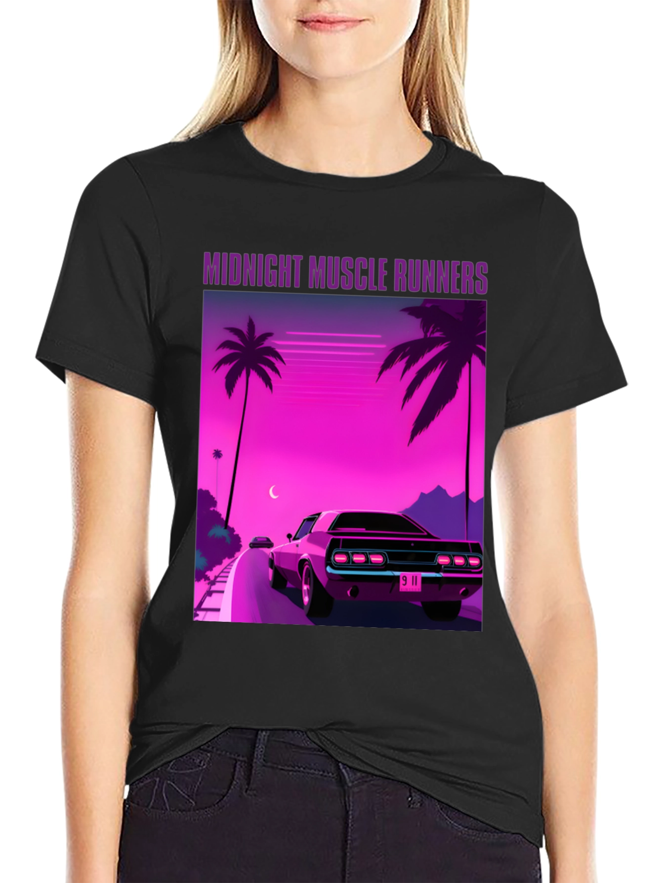 Black Midnight Muscle Runners Graphic Tee view 2