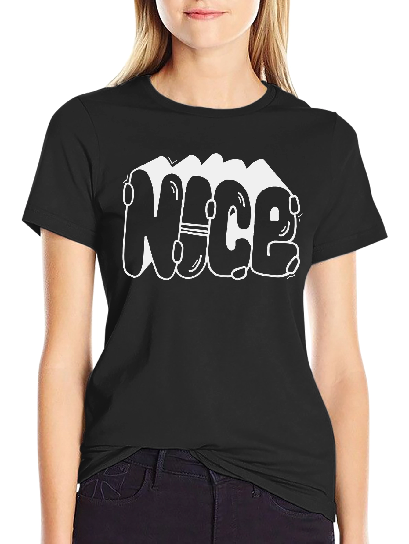Black NICE Graphic Print Black T-Shirt view 2