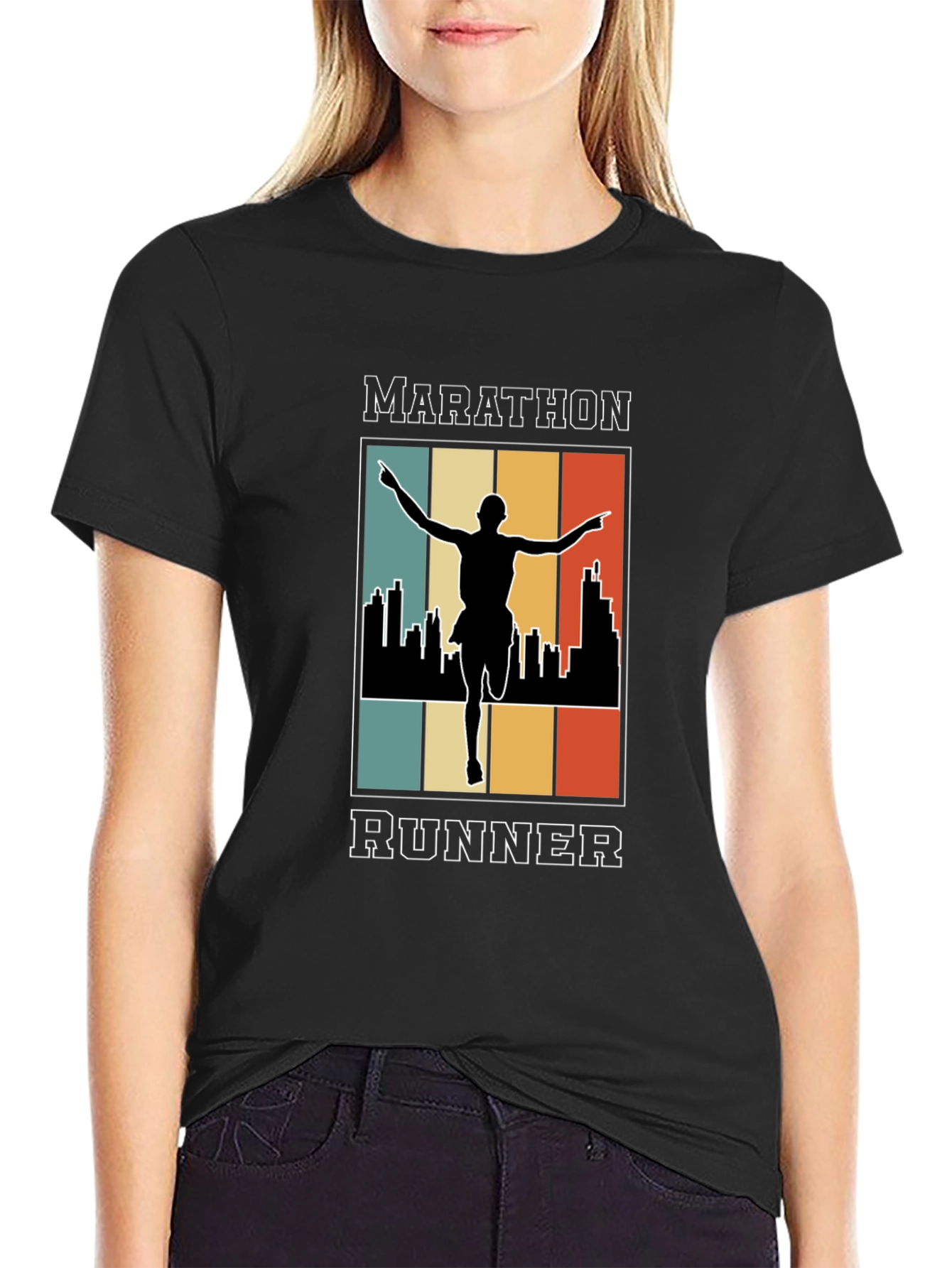 Black Marathon Runner Graphic Tee - Retro Style view 2