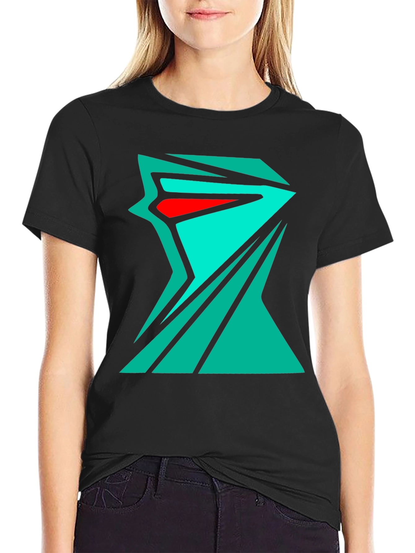 Black Abstract Geometric Tee - Edgy Streetwear Style view 2