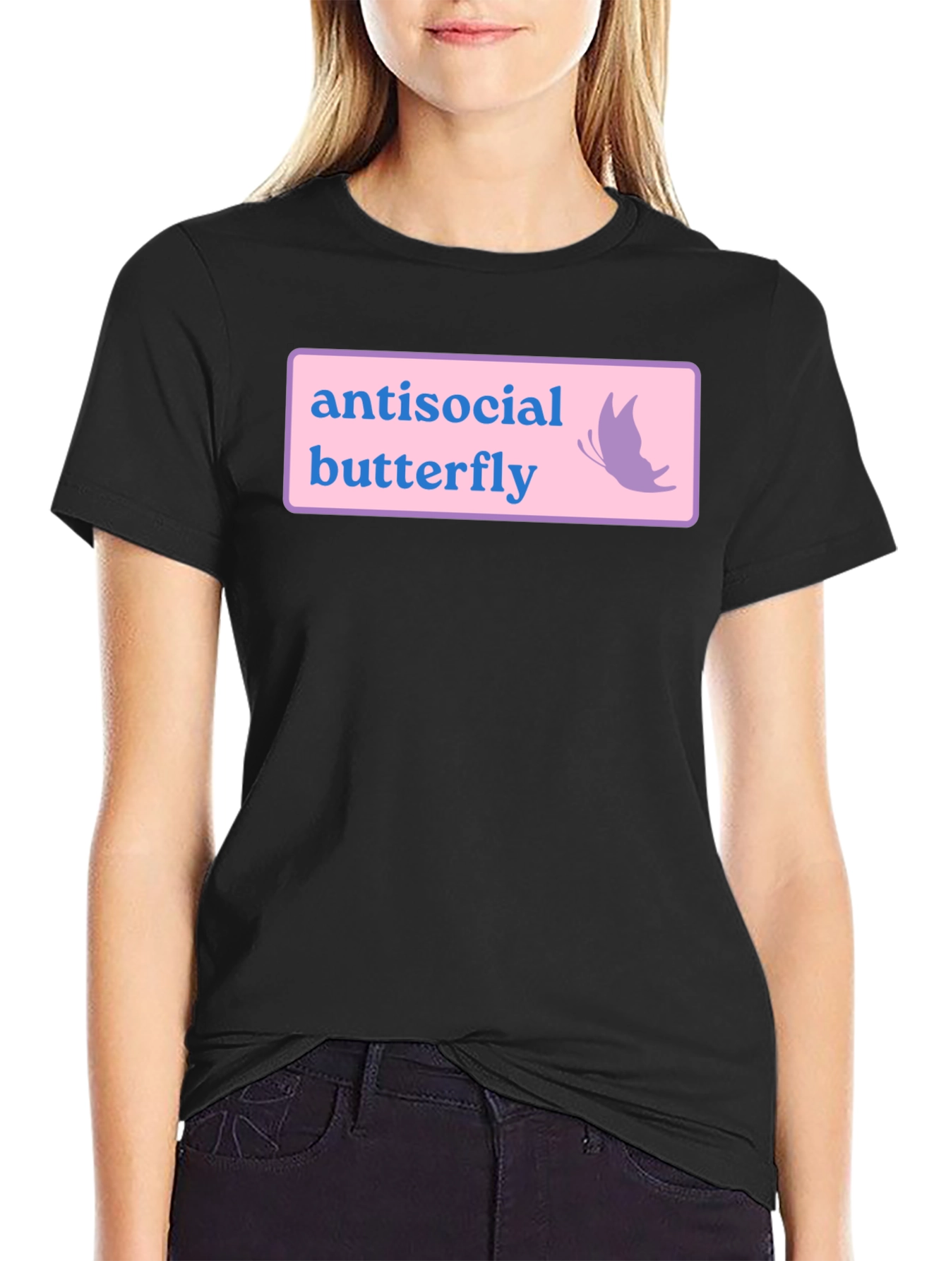 Black Antisocial Butterfly Graphic Tee - Black view 2