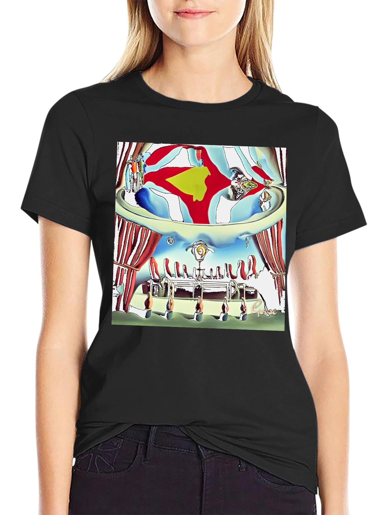 Black Surreal Art Print Black T-Shirt view 2