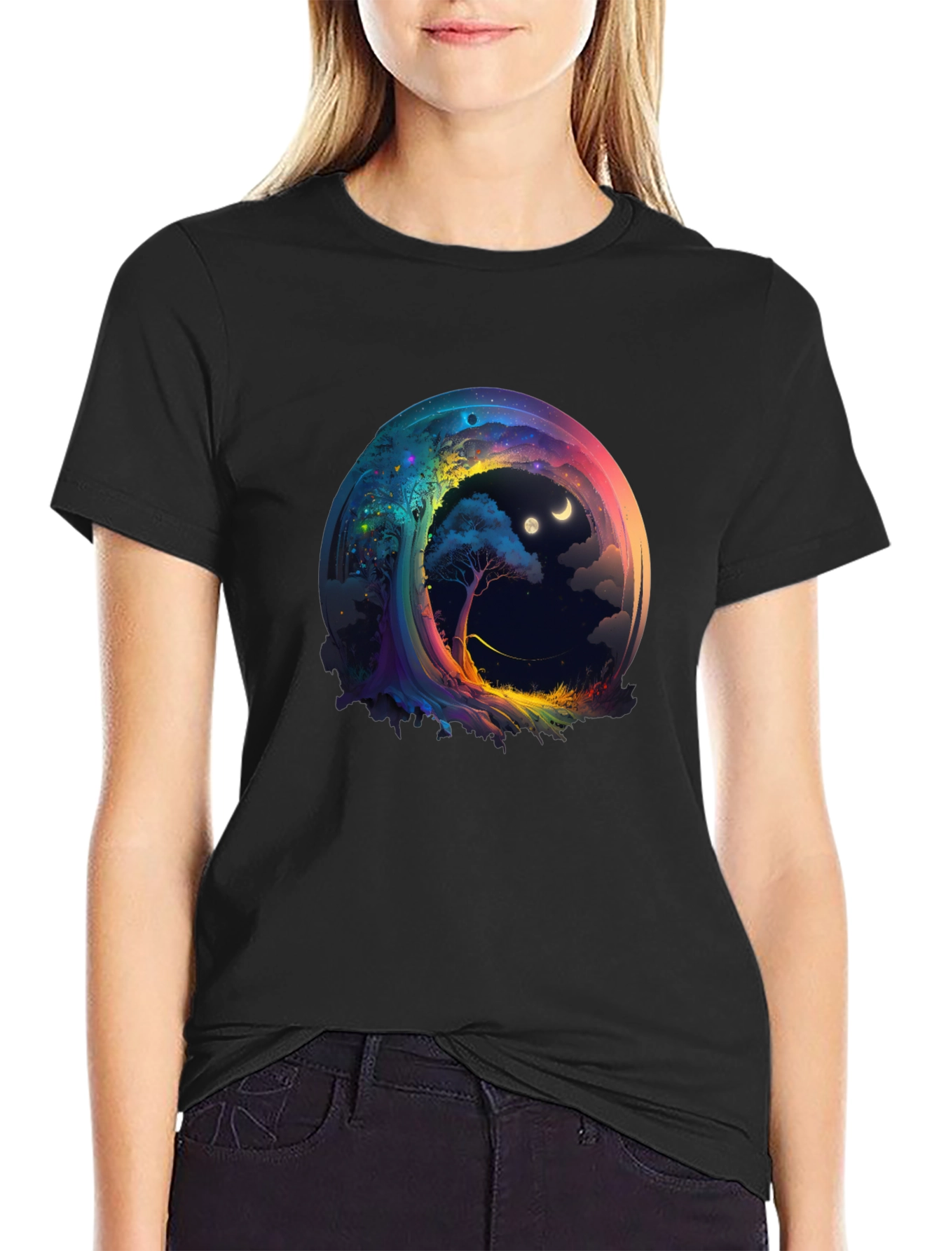 Black Cosmic Dreamscape T-Shirt - Unique Graphic Tee view 2