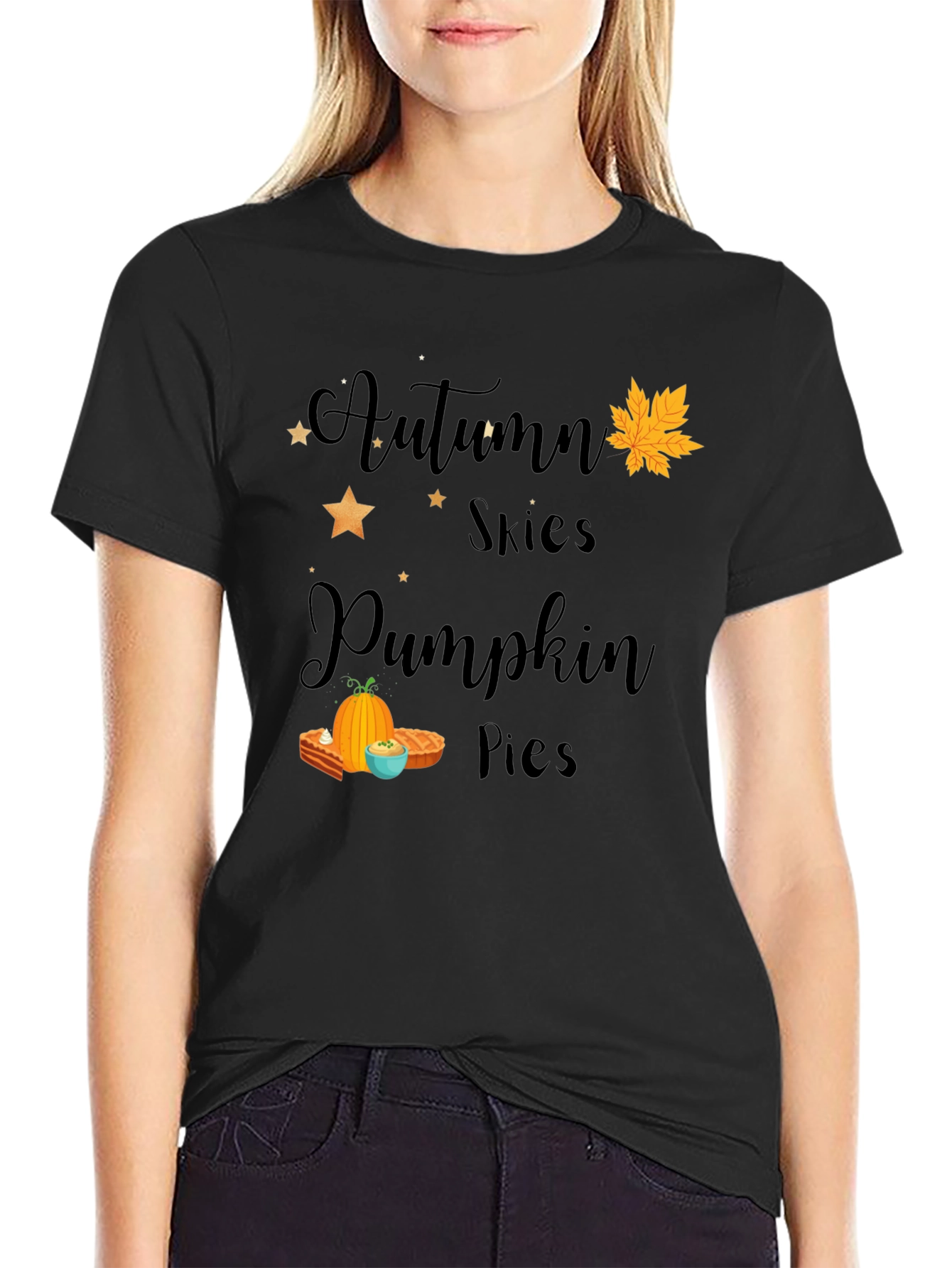 Black Autumn Skies Pumpkin Pies Graphic T-Shirt view 2