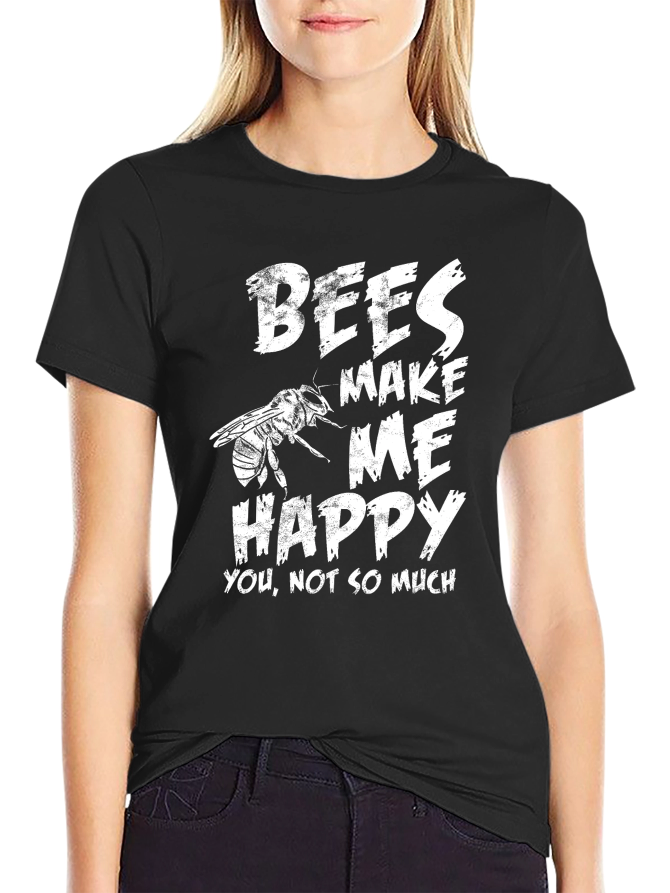 Black Bees Make Me Happy T-Shirt - Black view 2