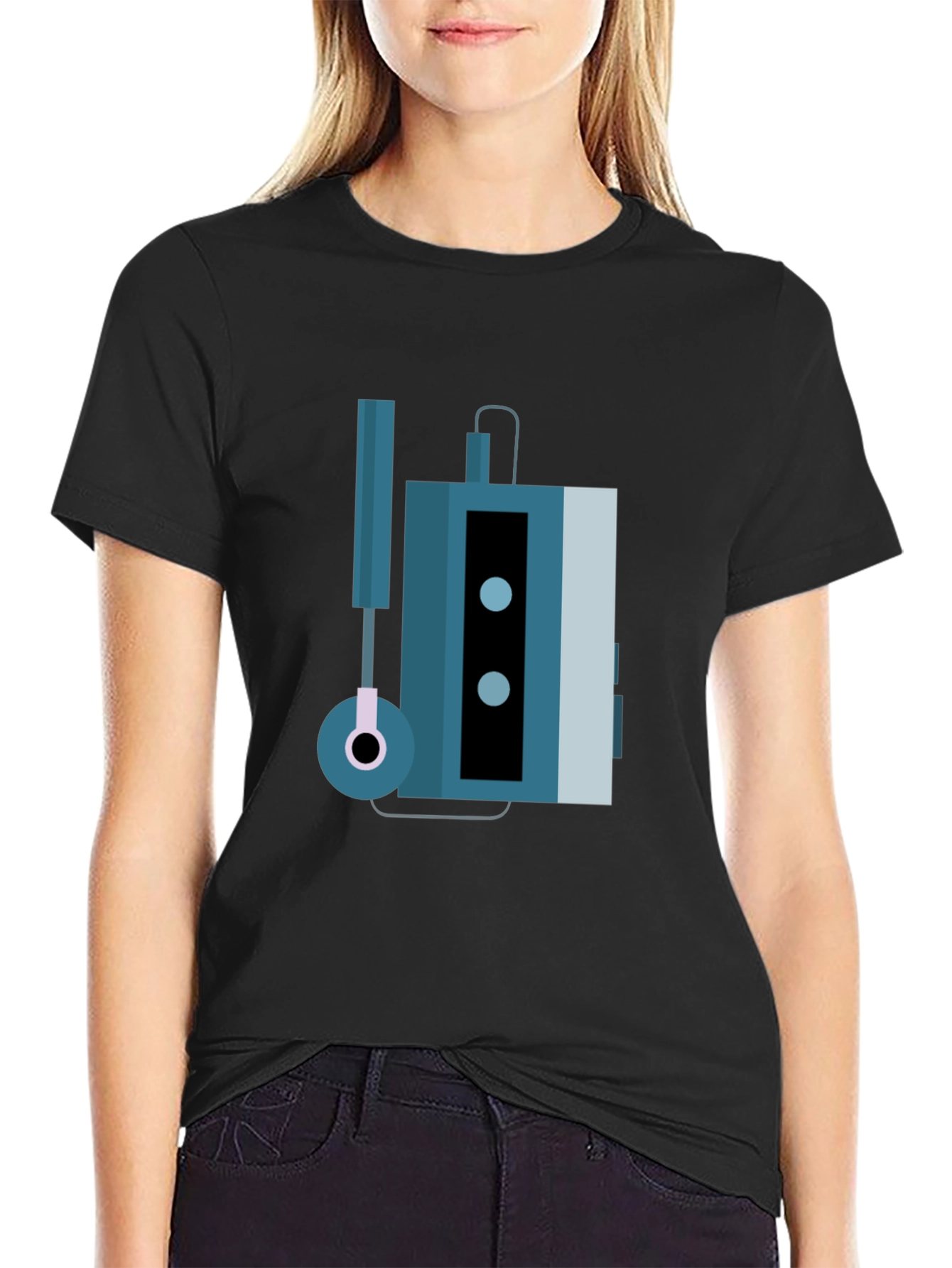 Black Retro Cassette Player Graphic Tee - Black view 2