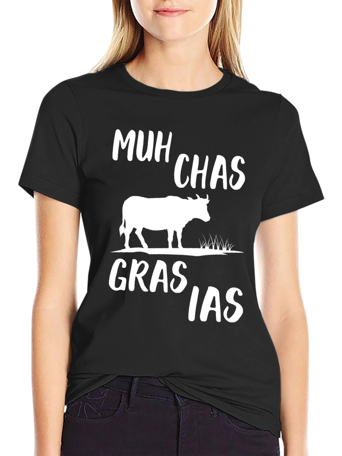 Black Muh Chas Grasias T-Shirt - Funny Cow Graphic Tee view 2