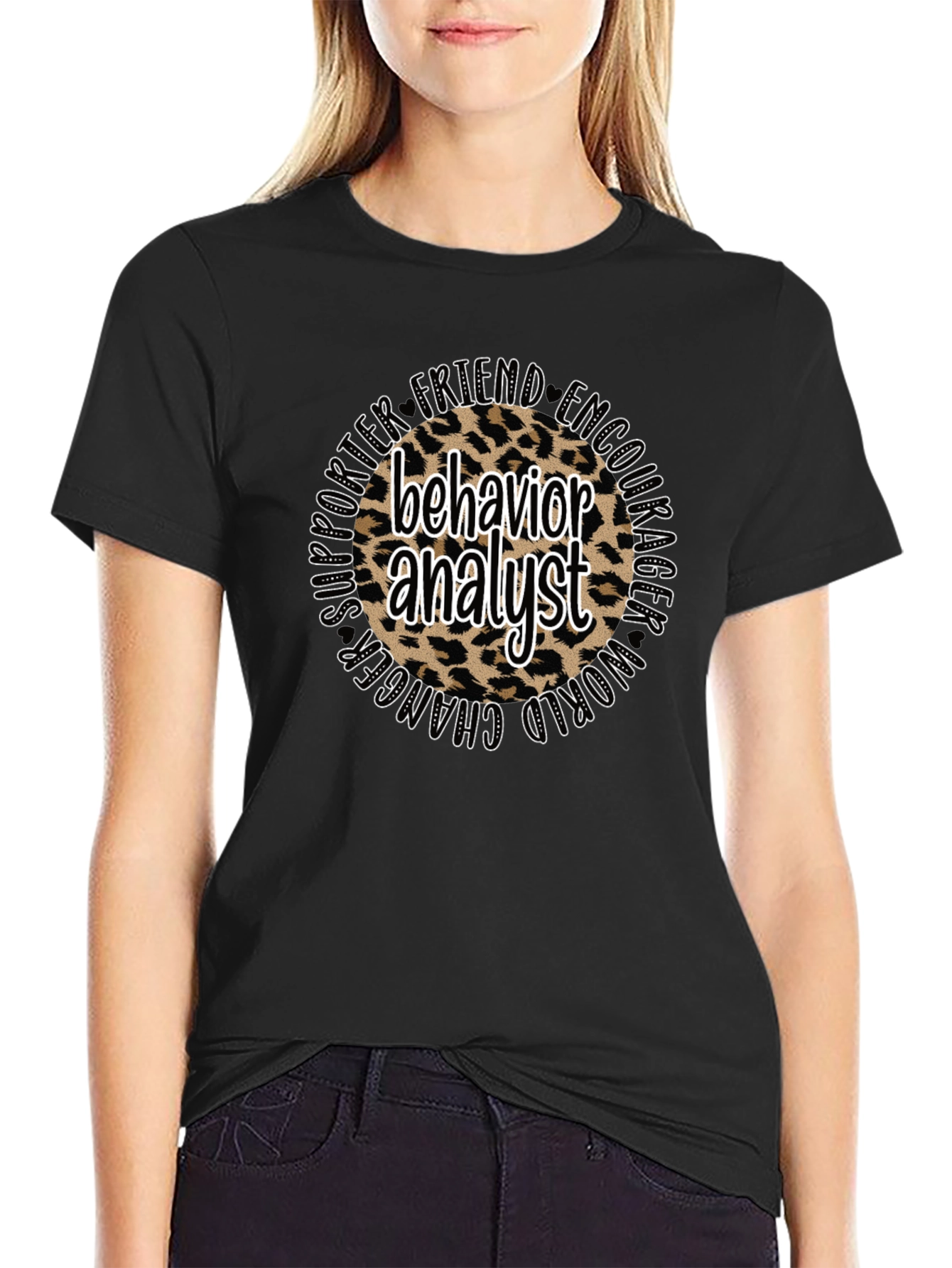 Black Behavior Analyst Leopard Print T-Shirt view 2