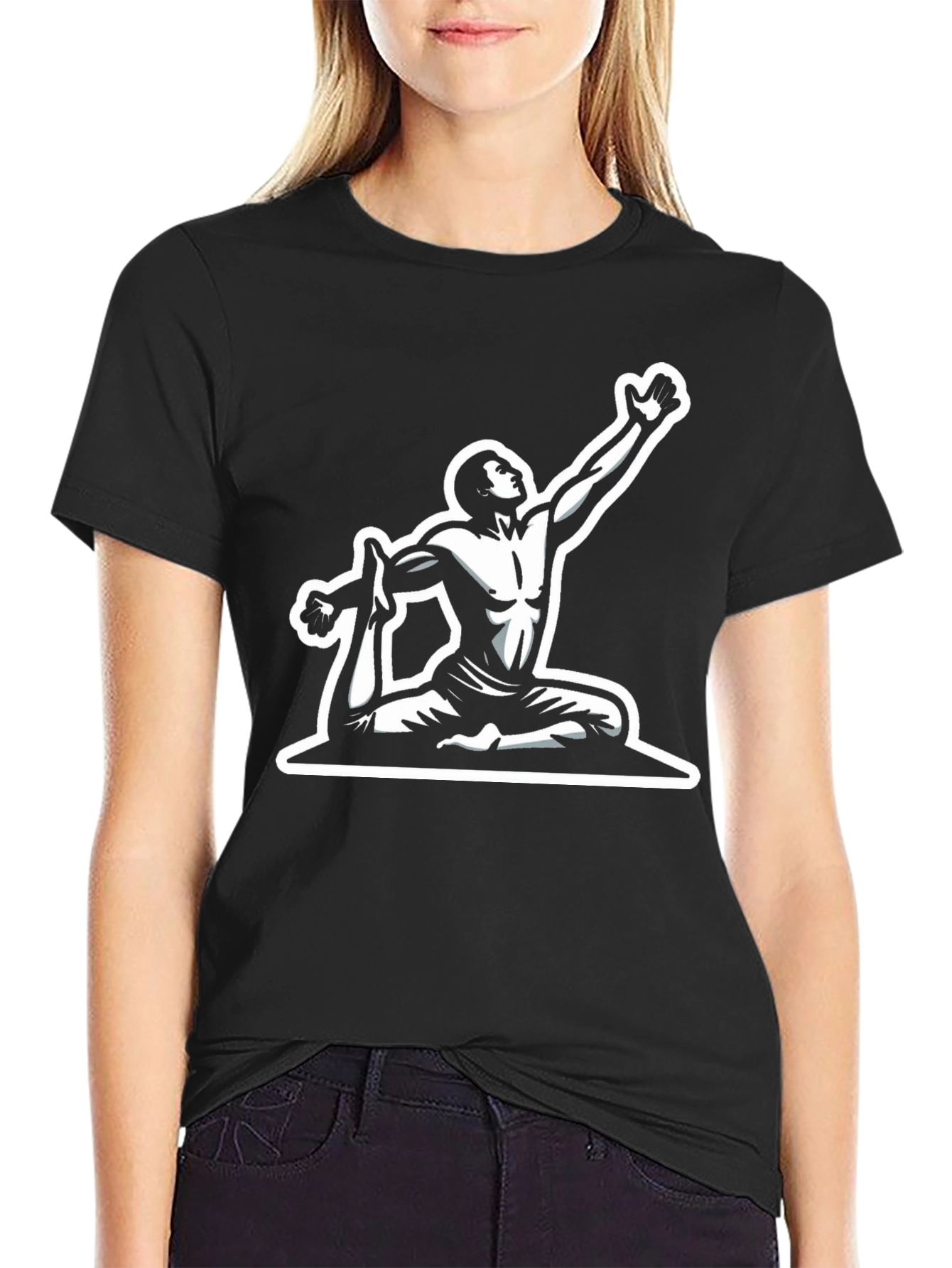 Black Yoga Pose Graphic Tee - Black Cotton Blend view 2