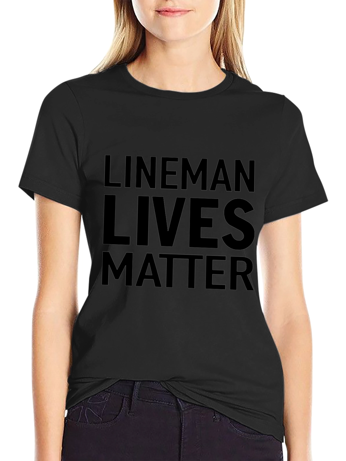 Black Lineman Lives Matter Graphic Tee - Black view 2
