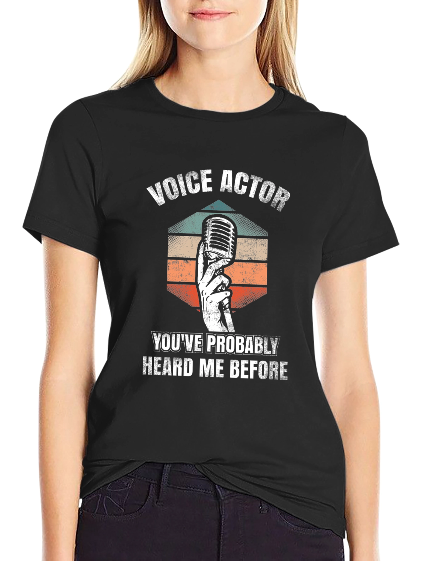 Black Voice Actor T-Shirt - Retro Mic Design view 2
