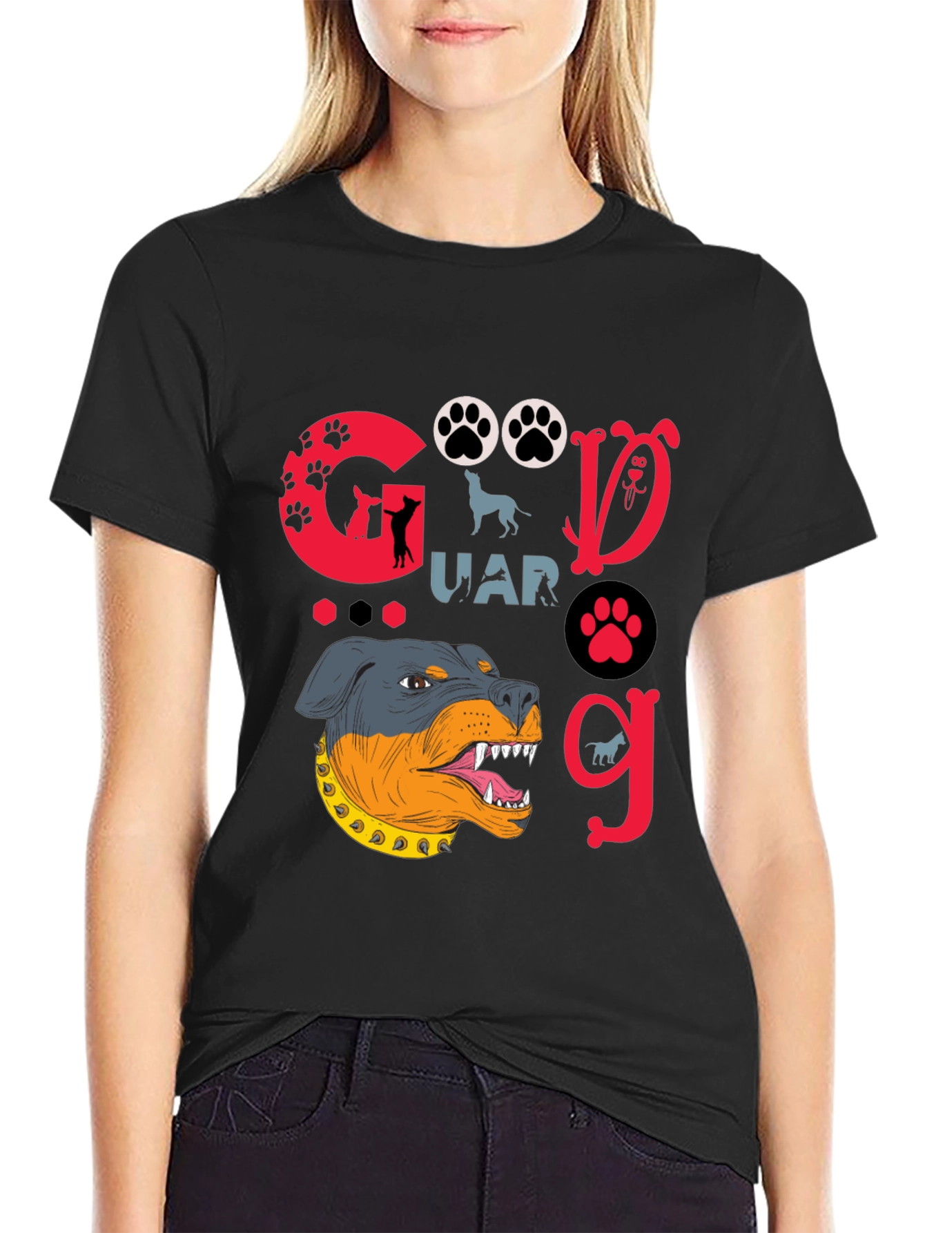 Black Dog Guard T-Shirt - Rottweiler Graphic Tee view 2