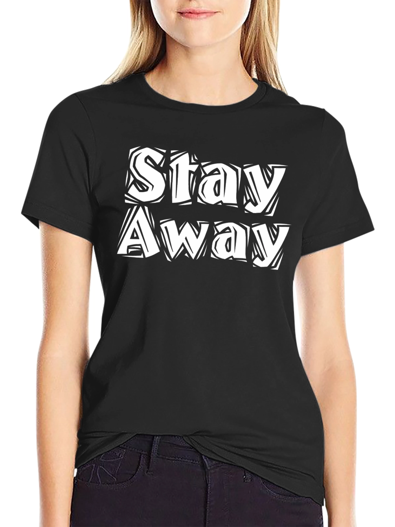 Black Stay Away Graphic Black T-Shirt view 2