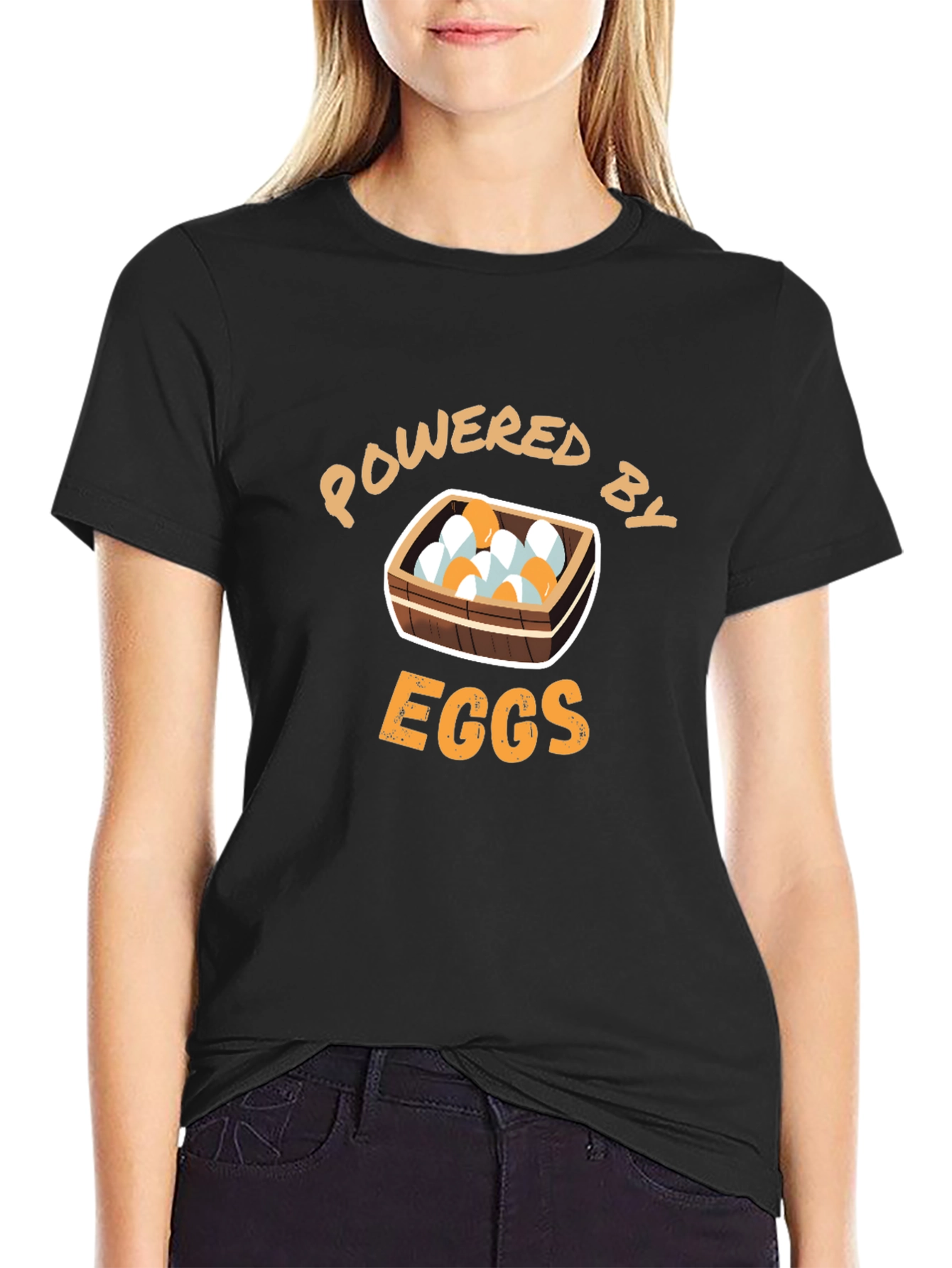 Black Powered By Eggs Graphic T-Shirt view 2