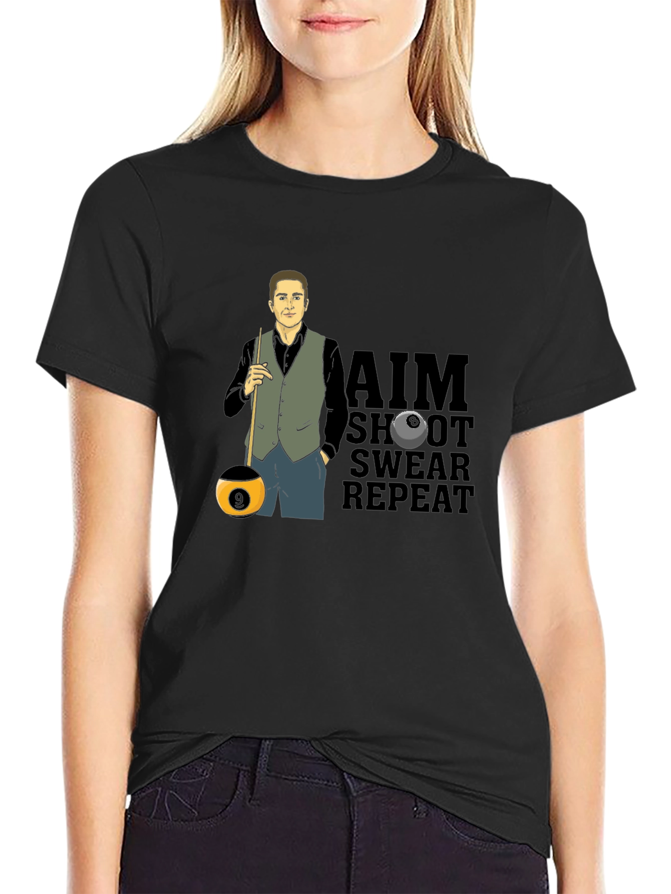 Black Pool Player Graphic Tee - Aim, Shoot, Swear, Repeat! view 2