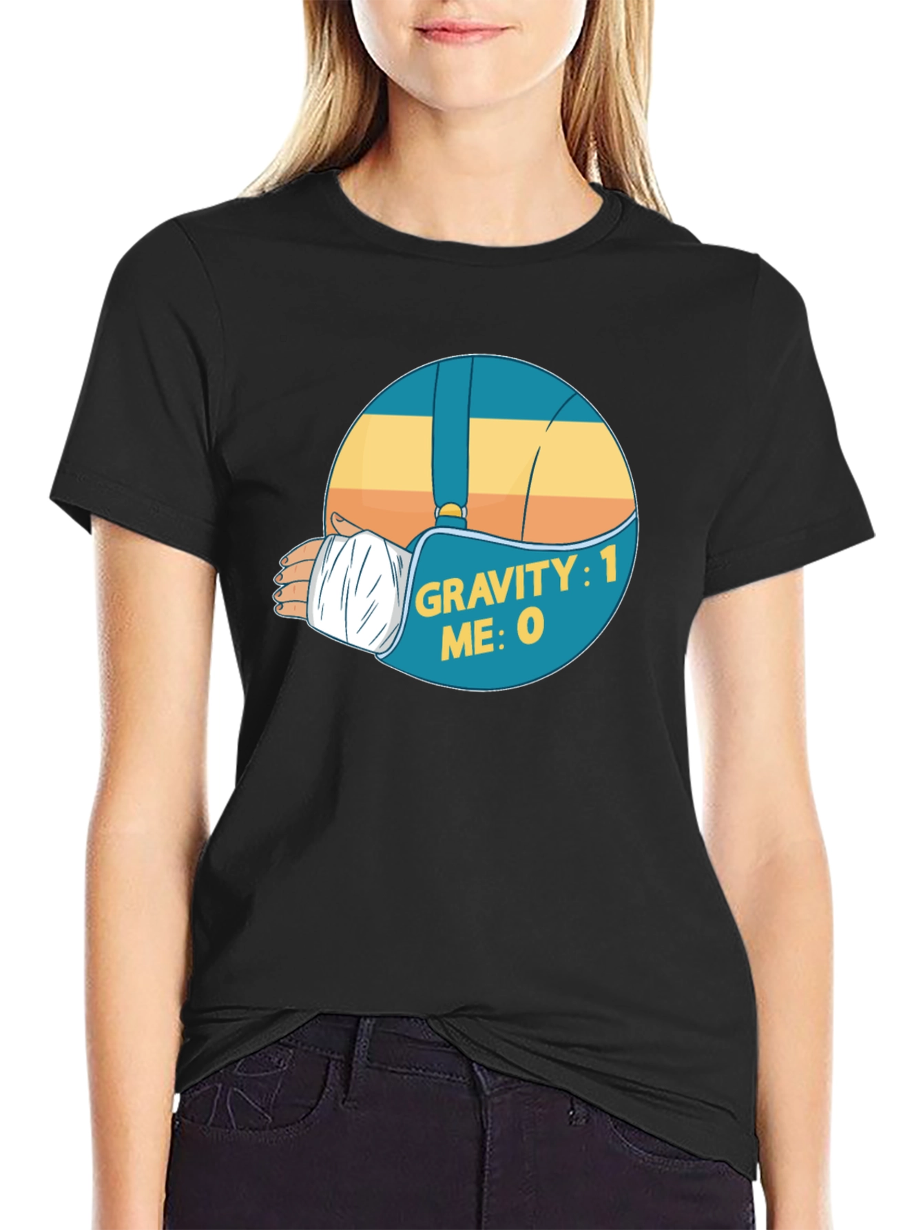 Black Gravity: 1 Me: 0 Funny Broken Arm T-Shirt view 2