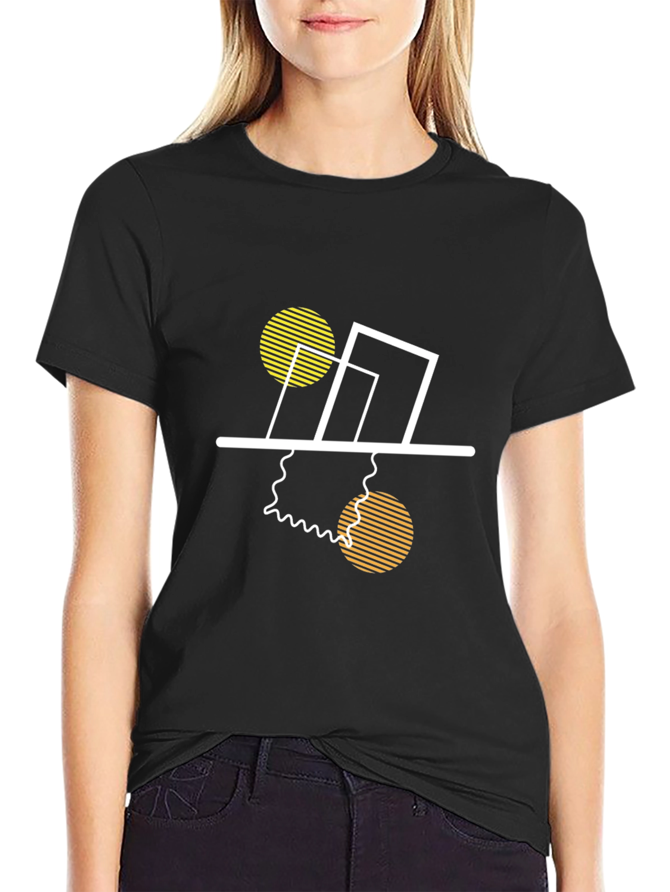 Black Modern Geometric Graphic Tee - Stylish Black T-Shirt view 2