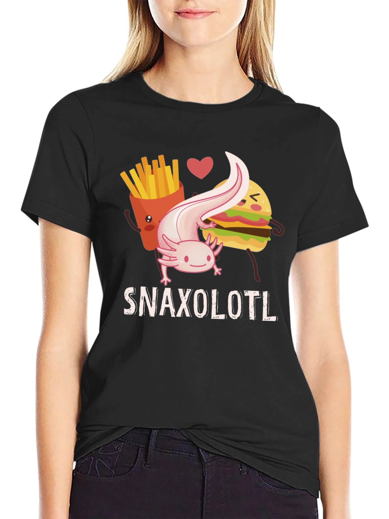 Black Snaxolotl Funny Axolotl Food Lover T-Shirt view 2
