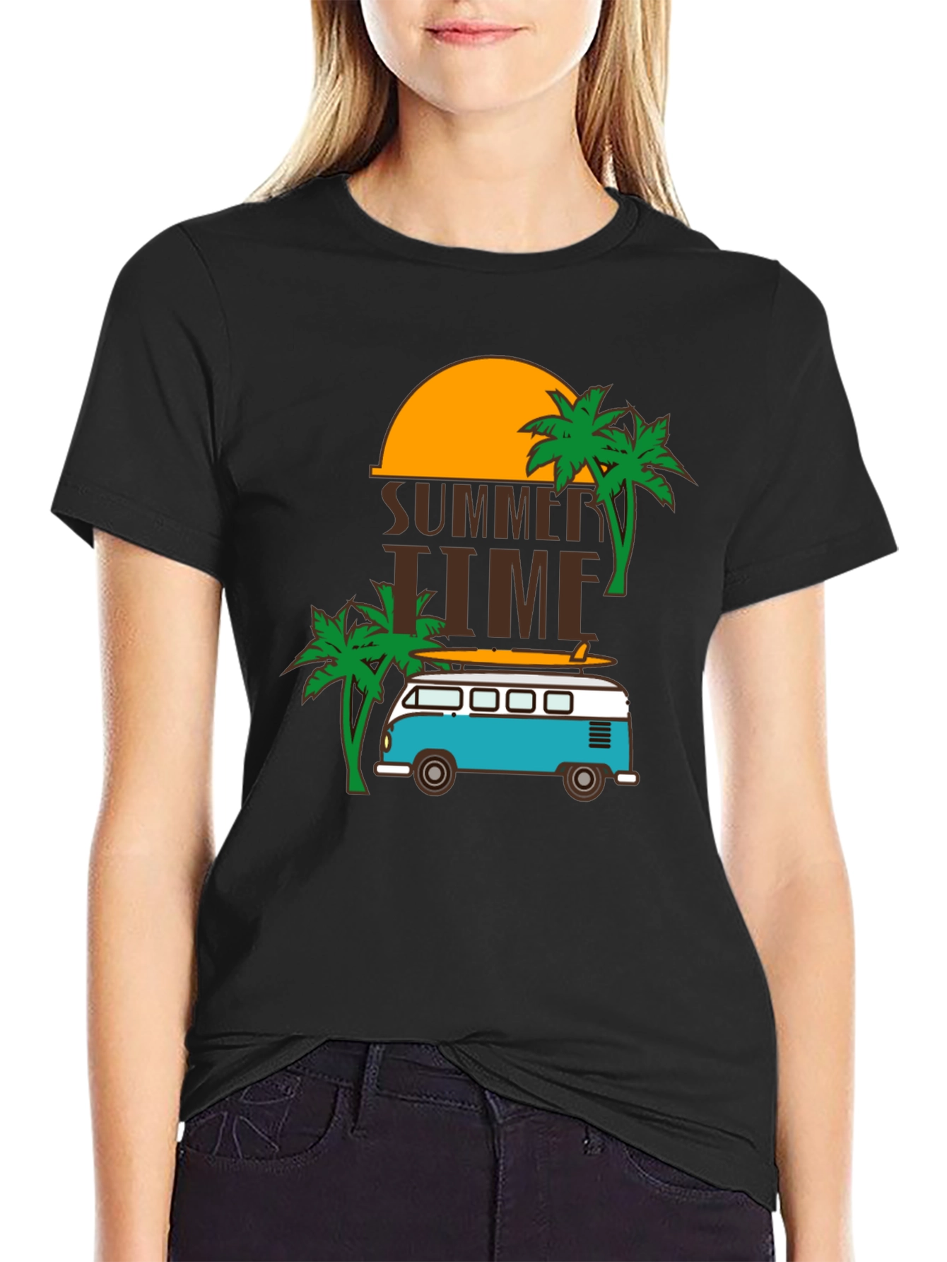 Black Summer Time Beach Van Graphic Tee view 2
