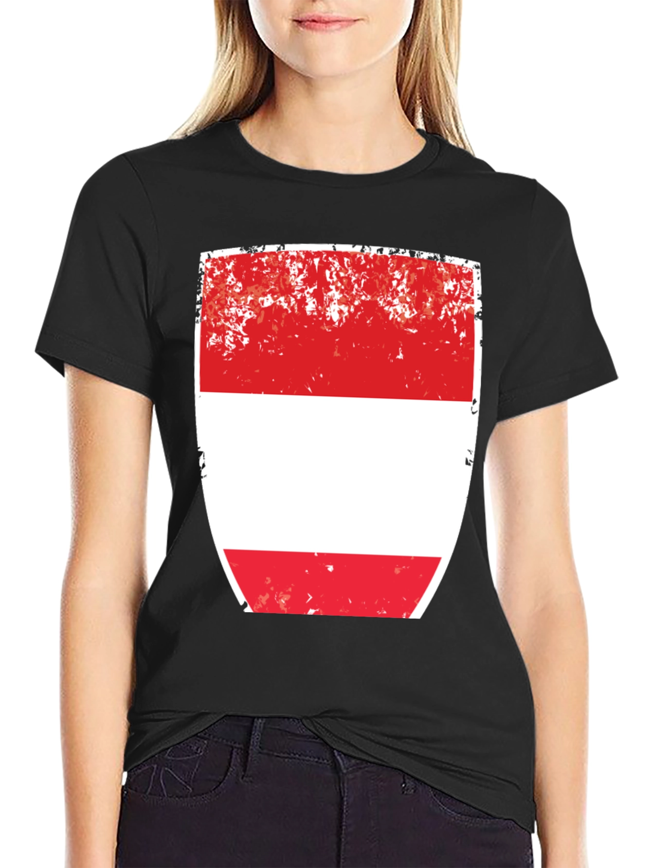 Black Austria Flag T-Shirt - Red and White Shield Design view 2