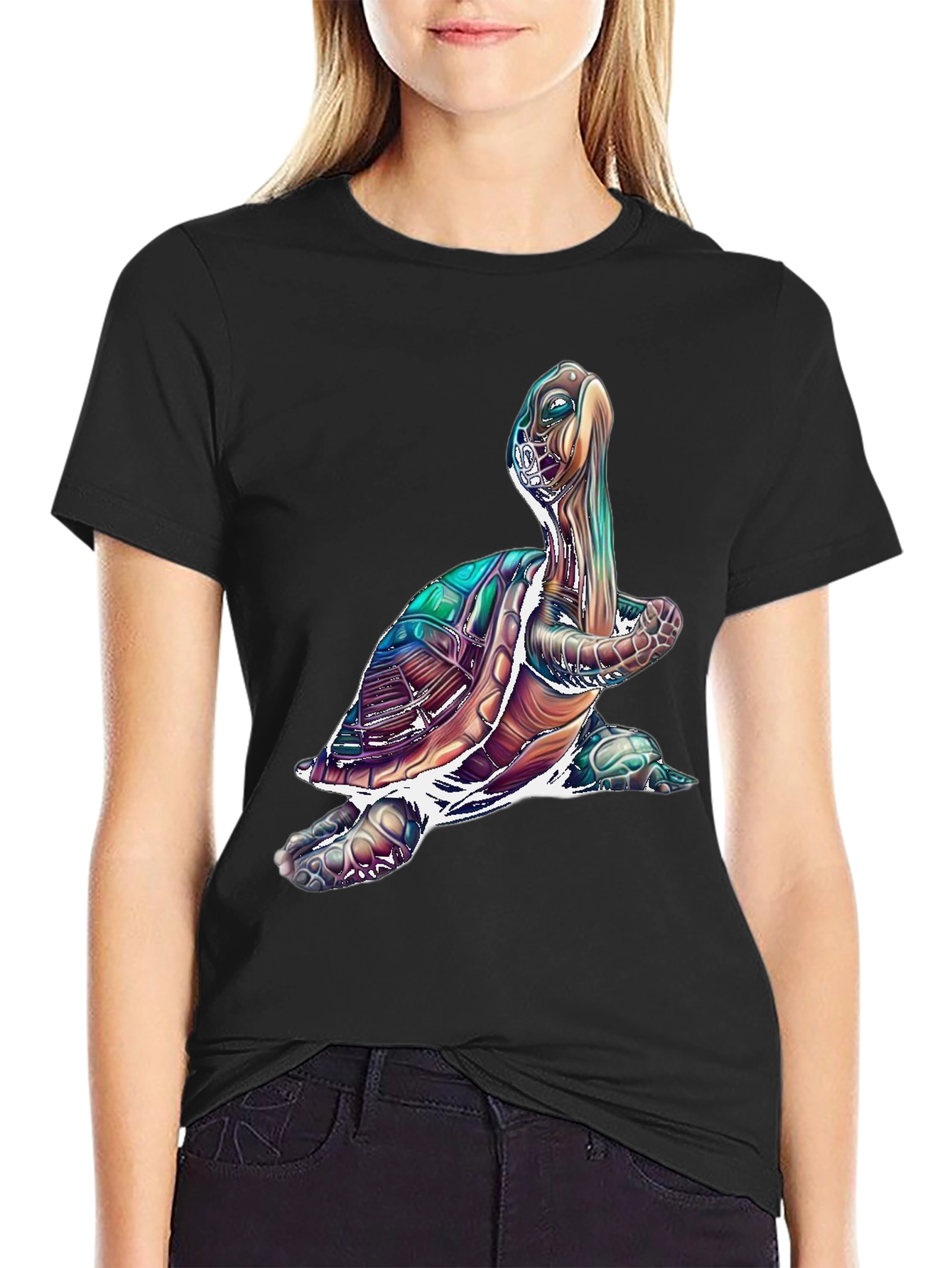 Black Turtle Graphic Tee - Cool Sea Turtle T-Shirt view 2