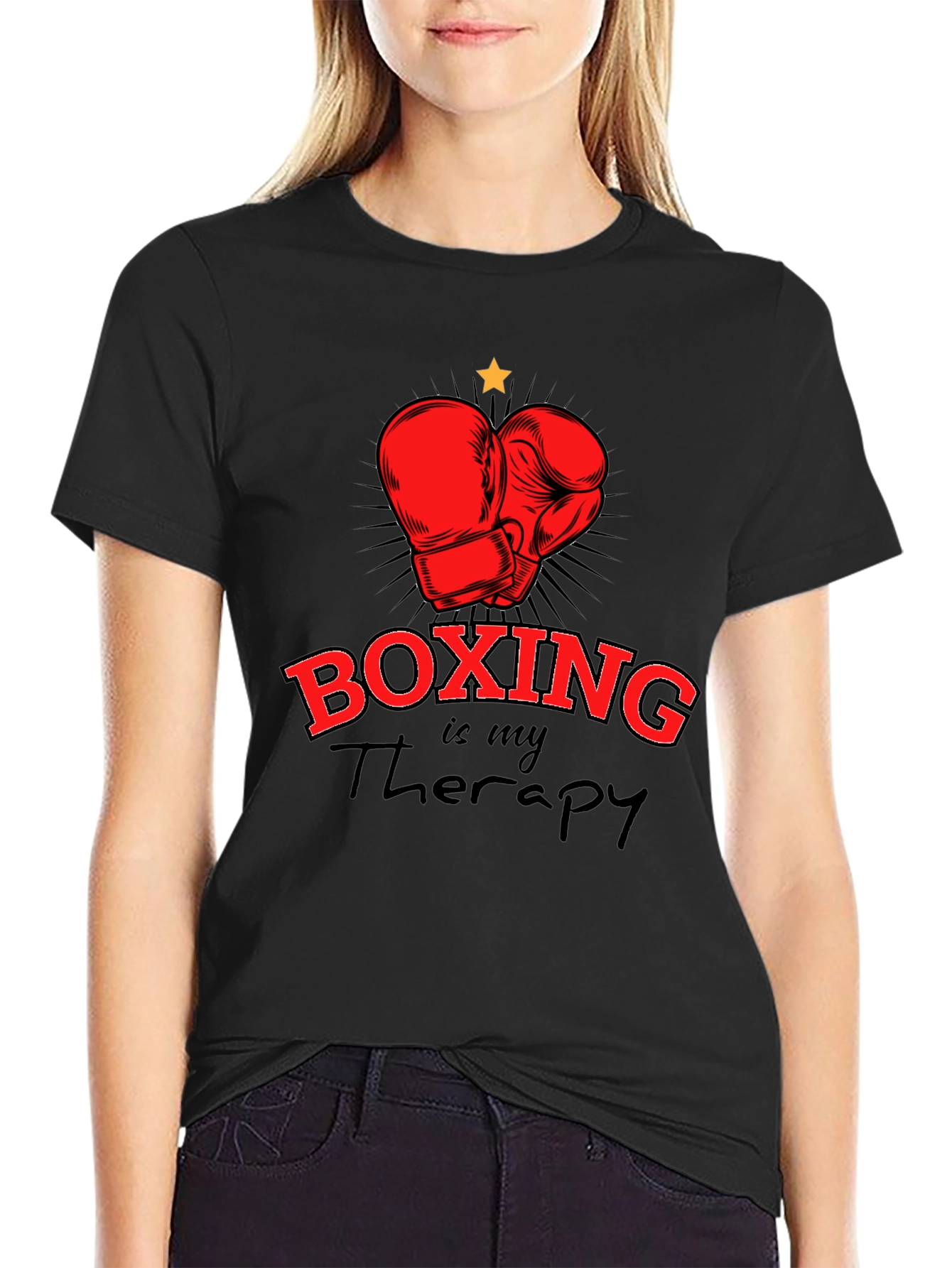 Black Boxing is My Therapy T-Shirt - Black view 2