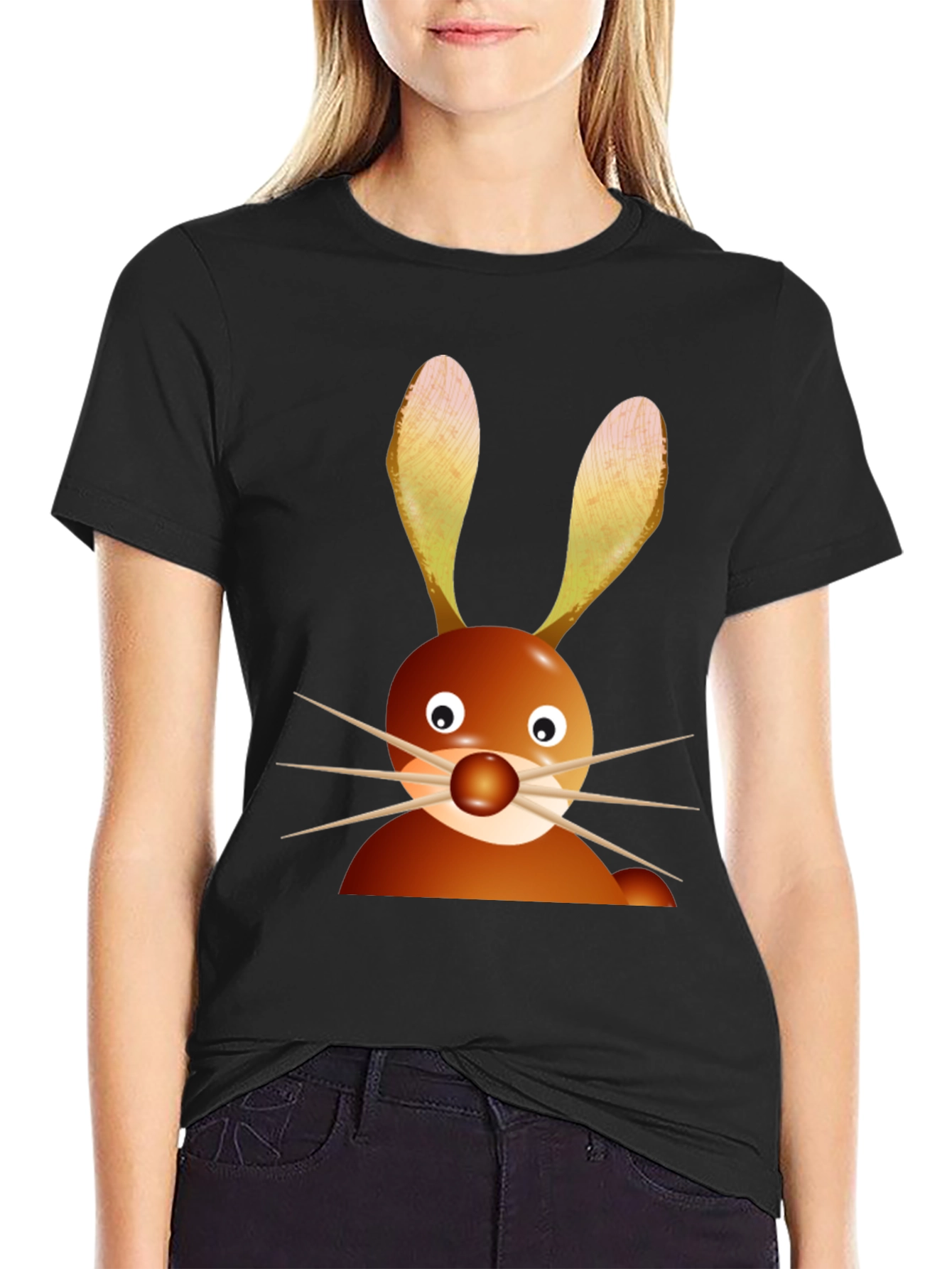 Black Funny Cartoon Bunny Rabbit Graphic Tee - Black view 2
