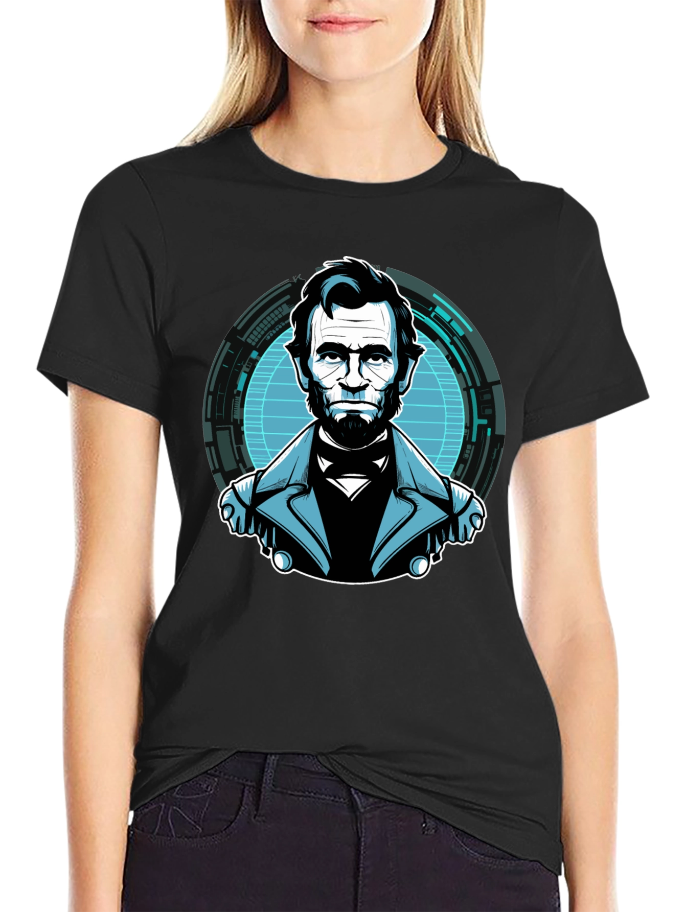 Black Abe Lincoln Tech Graphic Black T-Shirt view 2