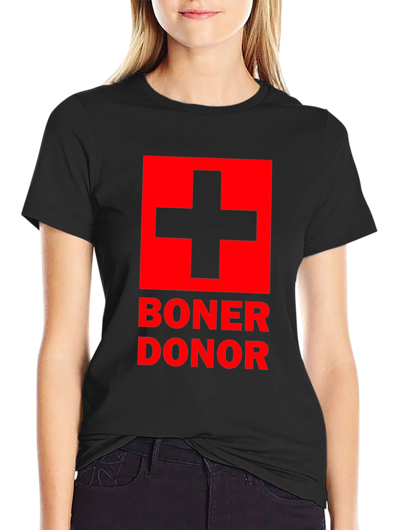 Black Boner Donor Graphic T-Shirt - Red Cross view 2