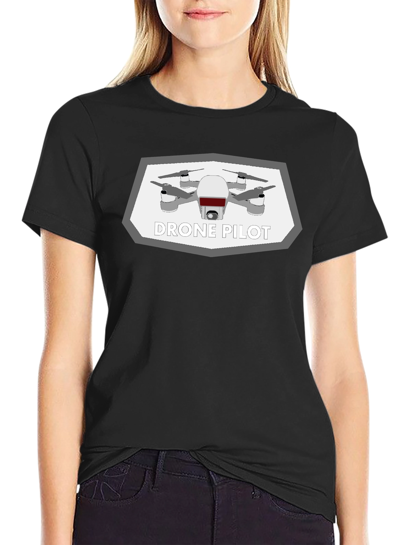 Black Drone Pilot Graphic Tee - Black Cotton T-Shirt view 2