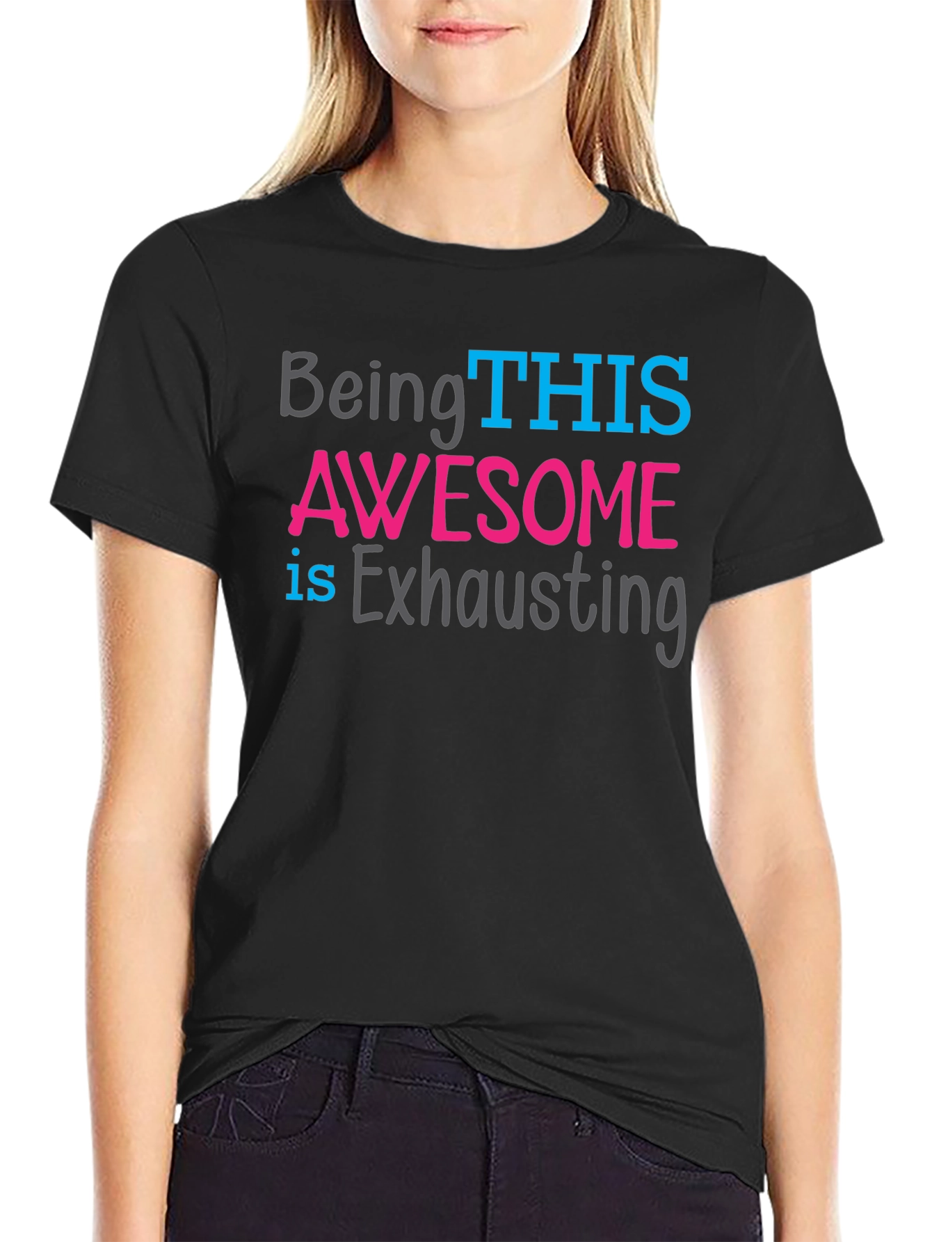 Black Awesome Exhausting Graphic T-Shirt view 2