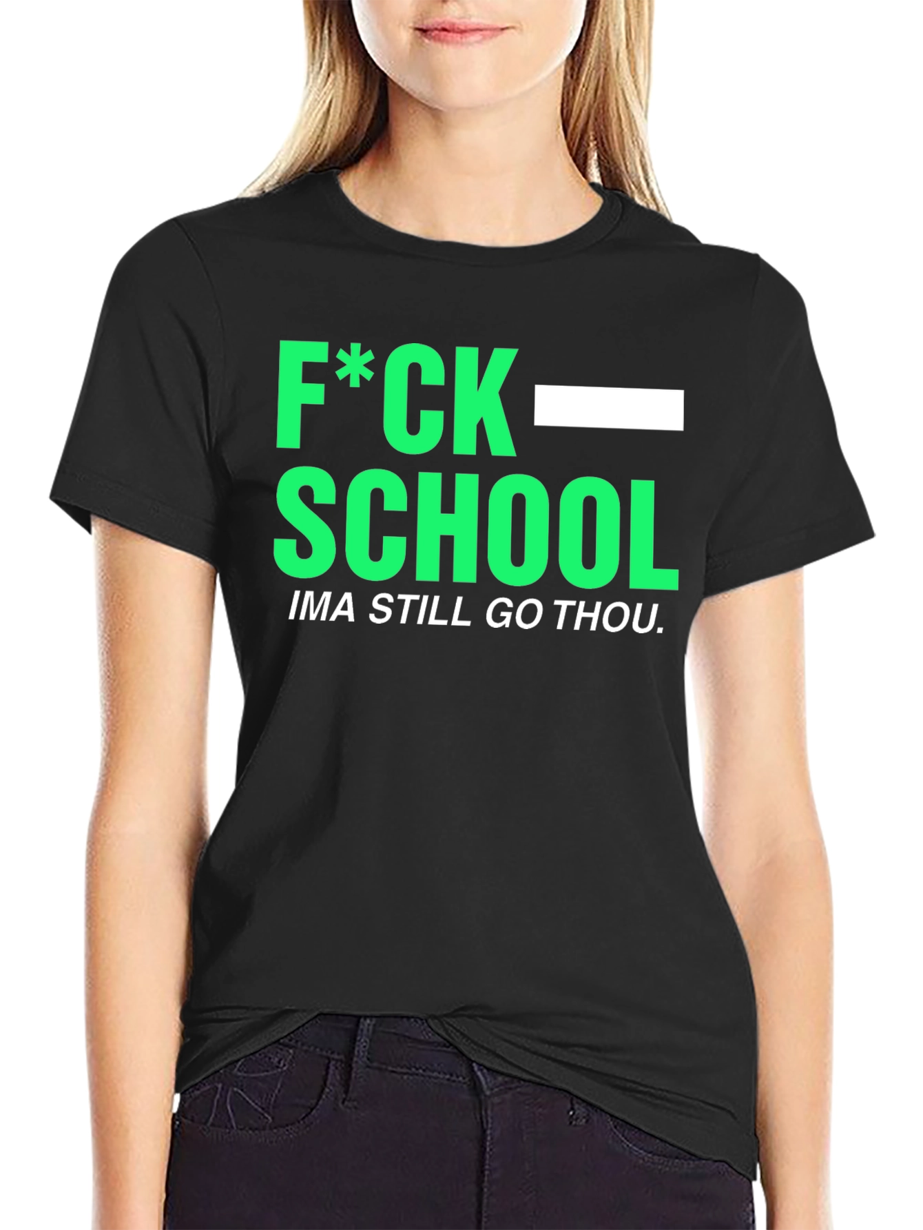 Black F*ck School Humor Tee - Black Graphic T-Shirt view 2