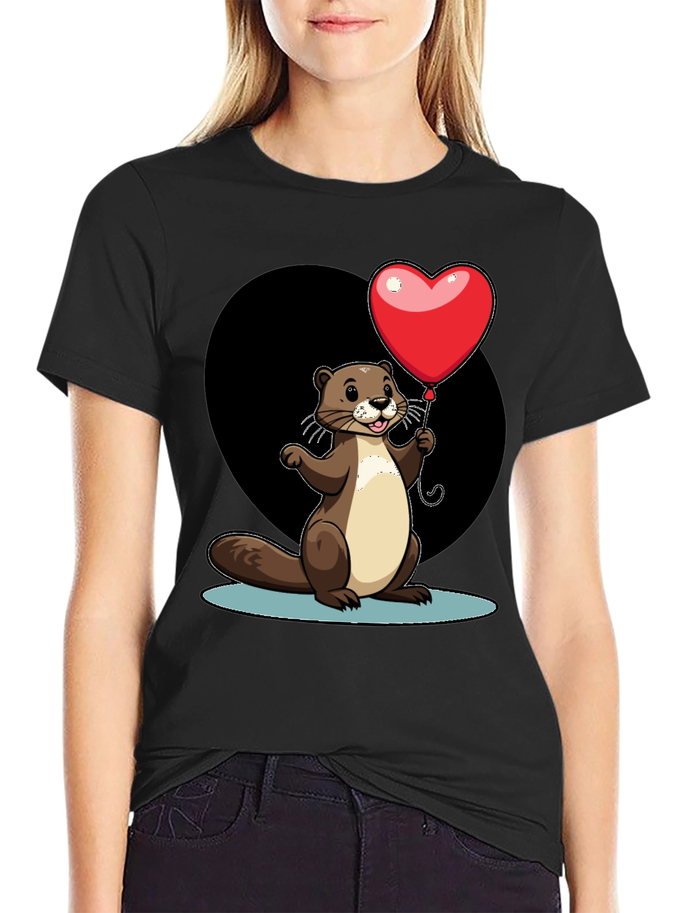 Black Heart Balloon Otter Graphic Tee - Valentine's Day view 2