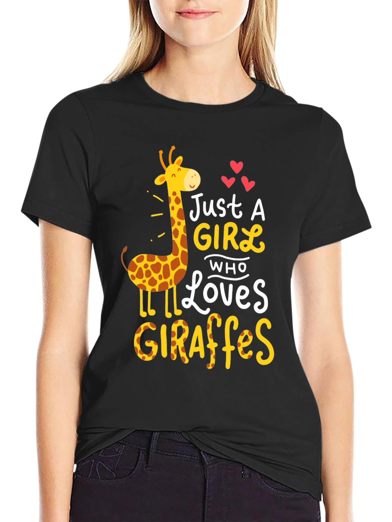 Black Just a Girl Who Loves Giraffes T-Shirt view 2