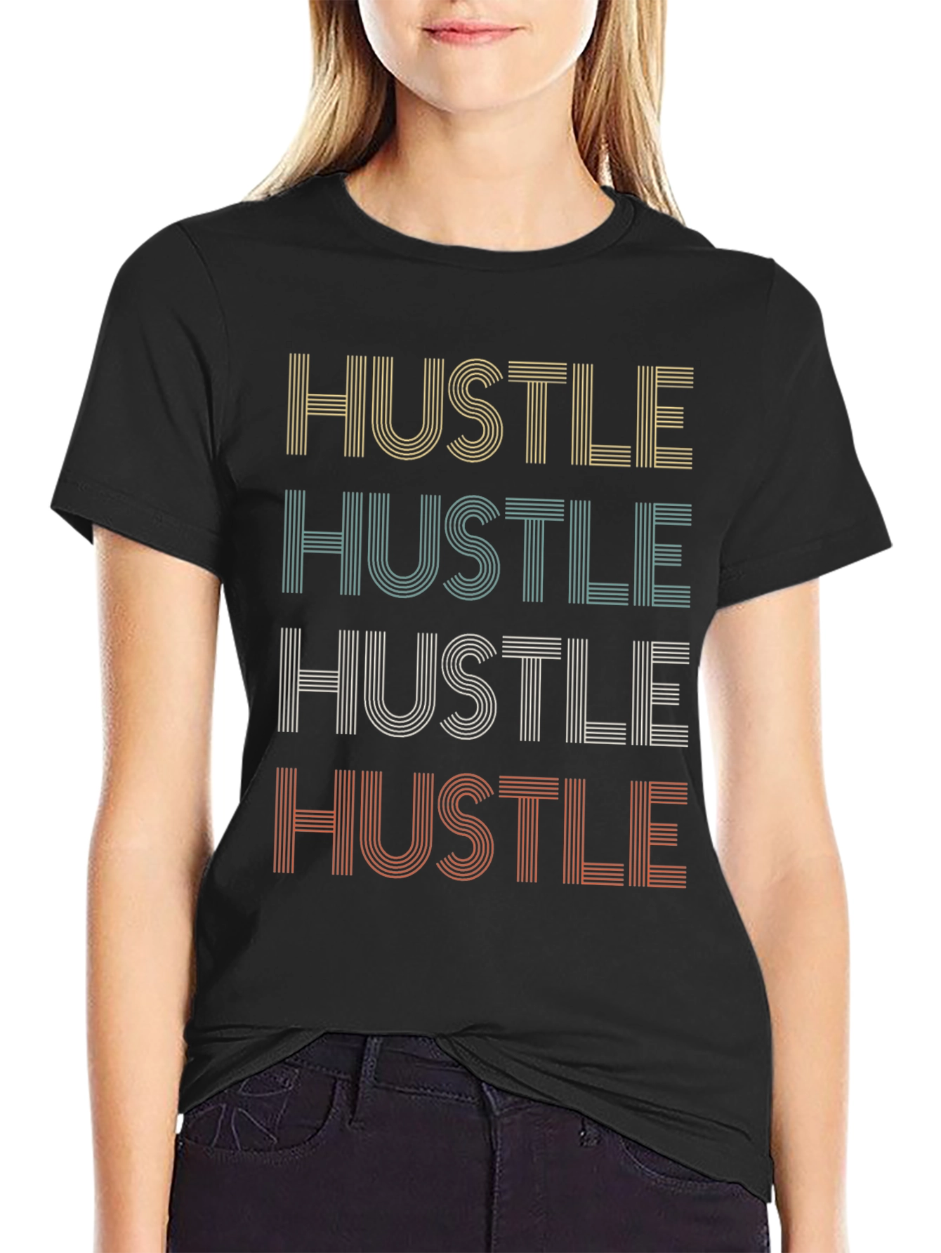 Black Retro Hustle T-Shirt - Motivational Black Tee view 2