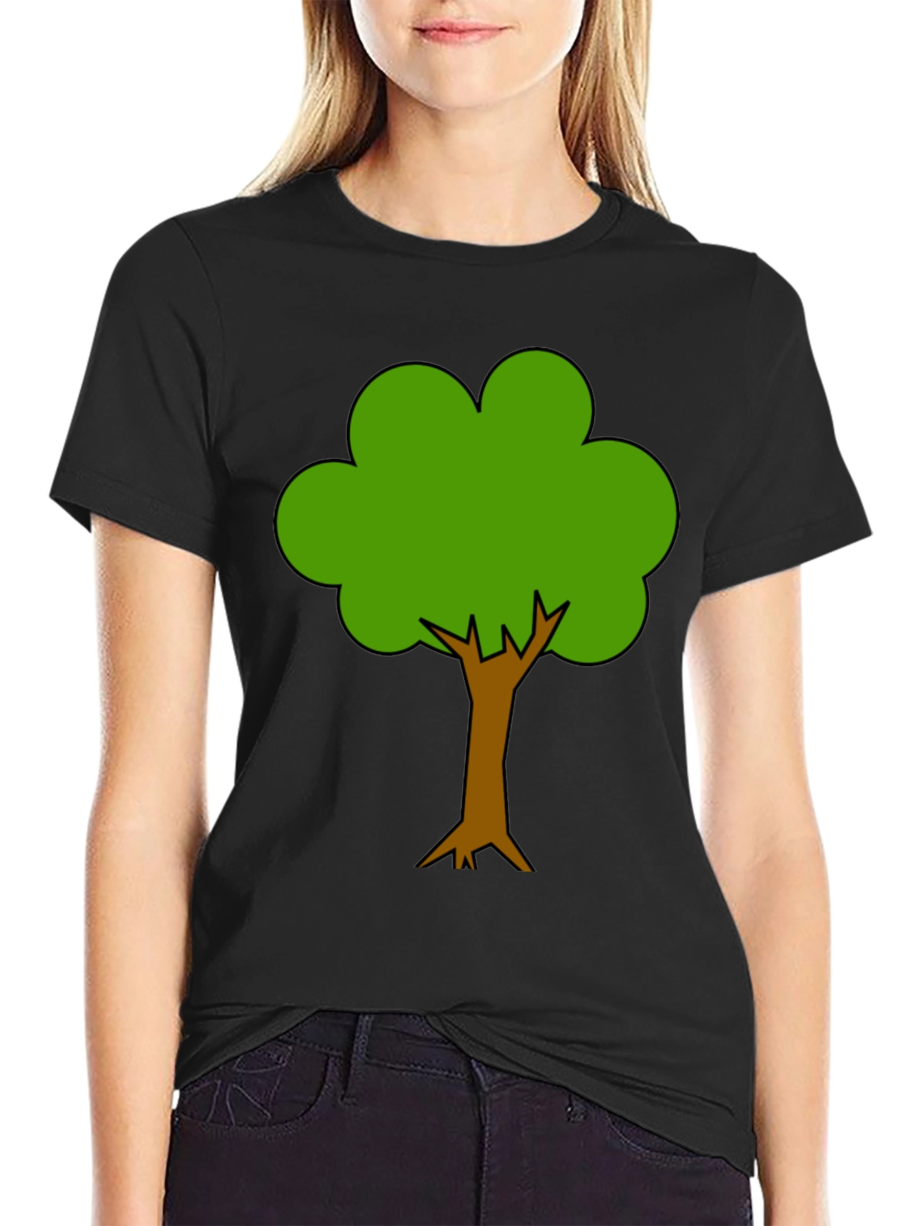 Black Tree Graphic T-Shirt - Black, Casual Style view 2