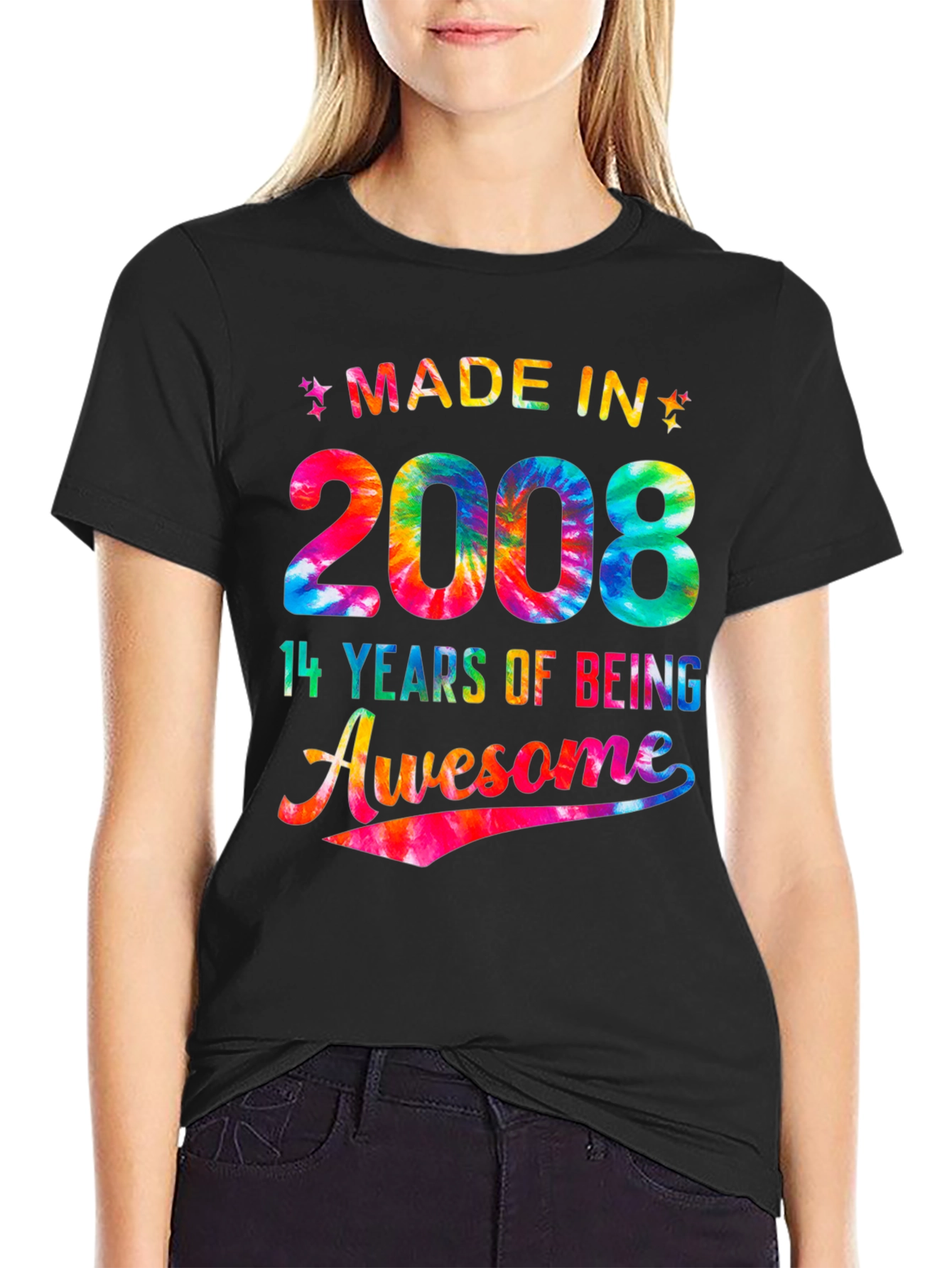 Black Made in 2008 - 14 Years of Being Awesome T-Shirt view 2