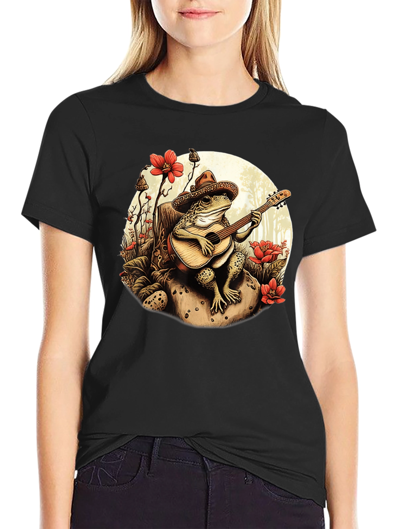 Black Frog Guitarist T-Shirt - Musical Amphibian Design view 2