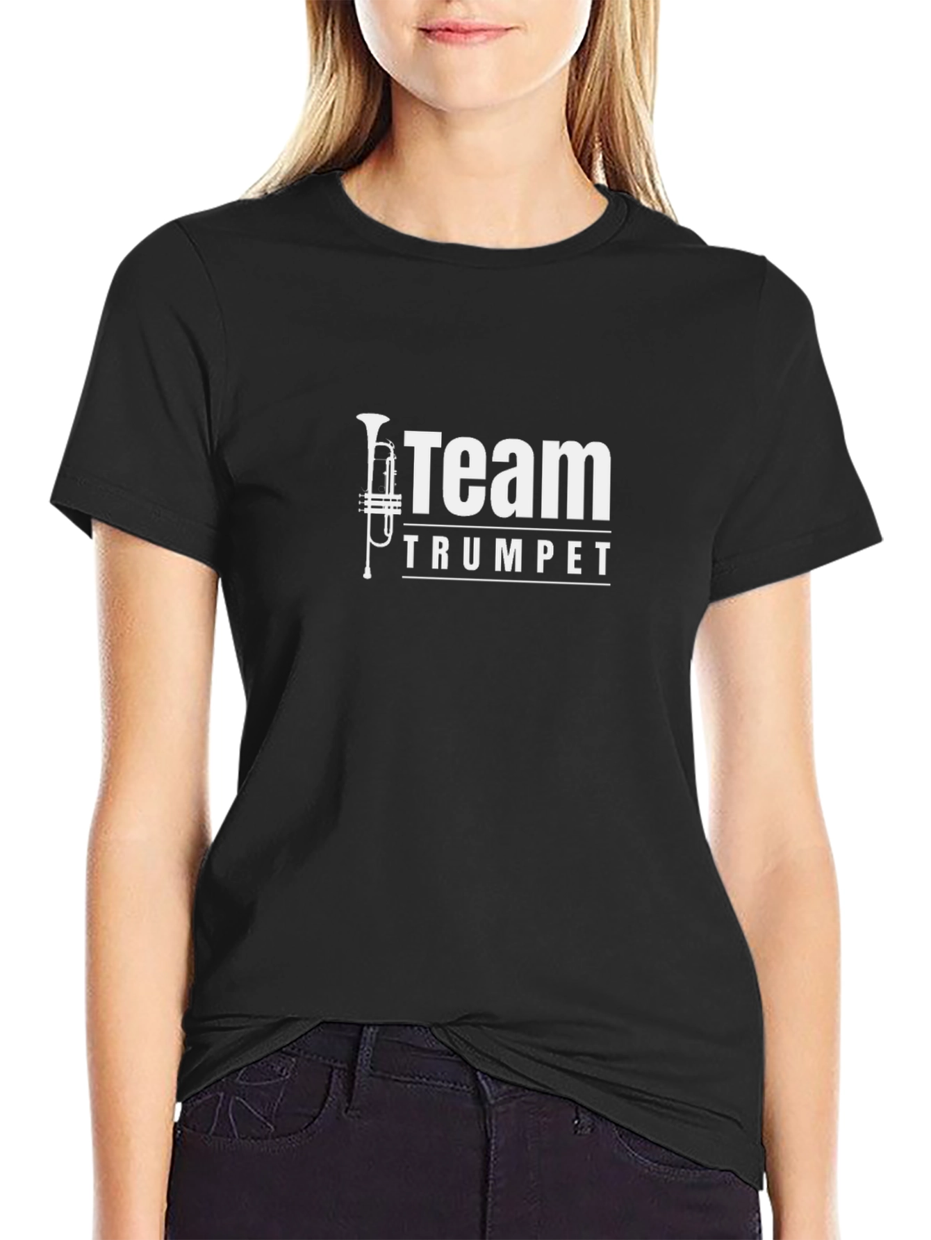 Black Team Trumpet Black T-Shirt - Music Lover's Tee view 2