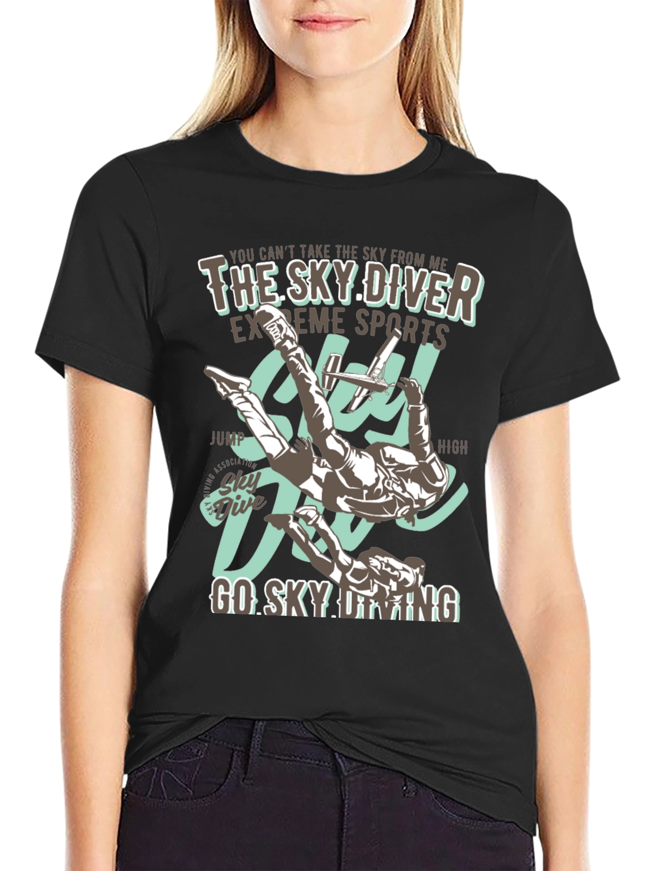 Black Sky Diving T-Shirt - Extreme Sports Graphic Tee view 2