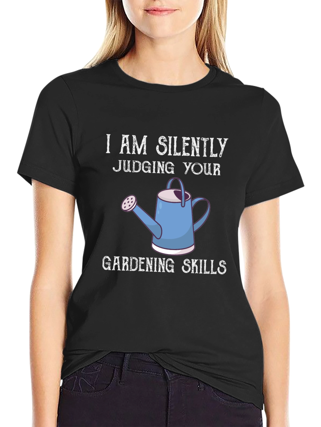 Black Silently Judging Gardening Skills T-Shirt view 2